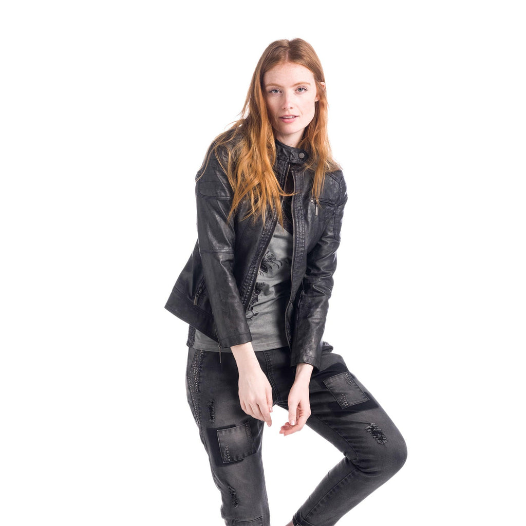 Chaqueta Efecto Piel Mujer Cuello Mao – Koroshi 1812JA91