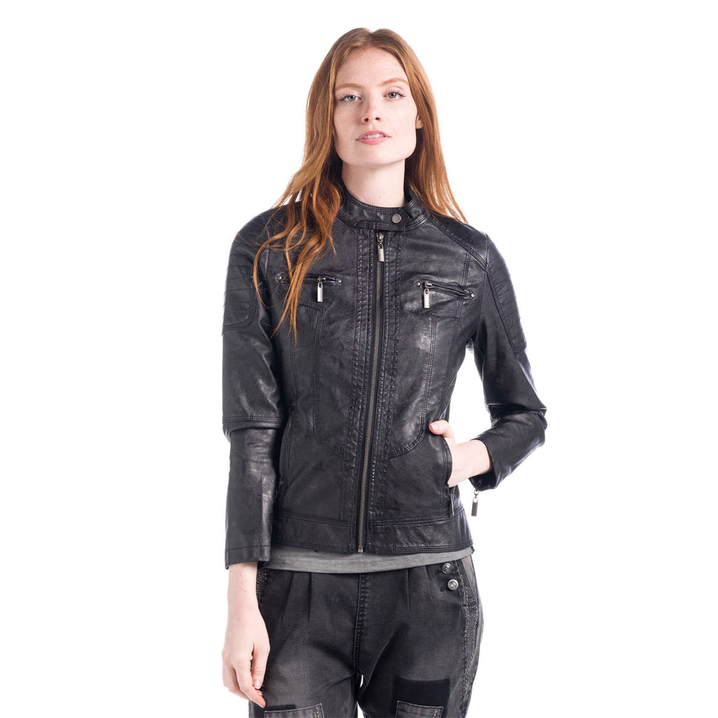Chaqueta Efecto Piel Mujer Cuello Mao – Koroshi 1812JA91