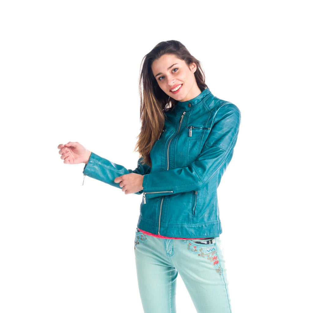 Chaqueta Efecto Piel Mujer Cuello Mao – Koroshi 1812JA91