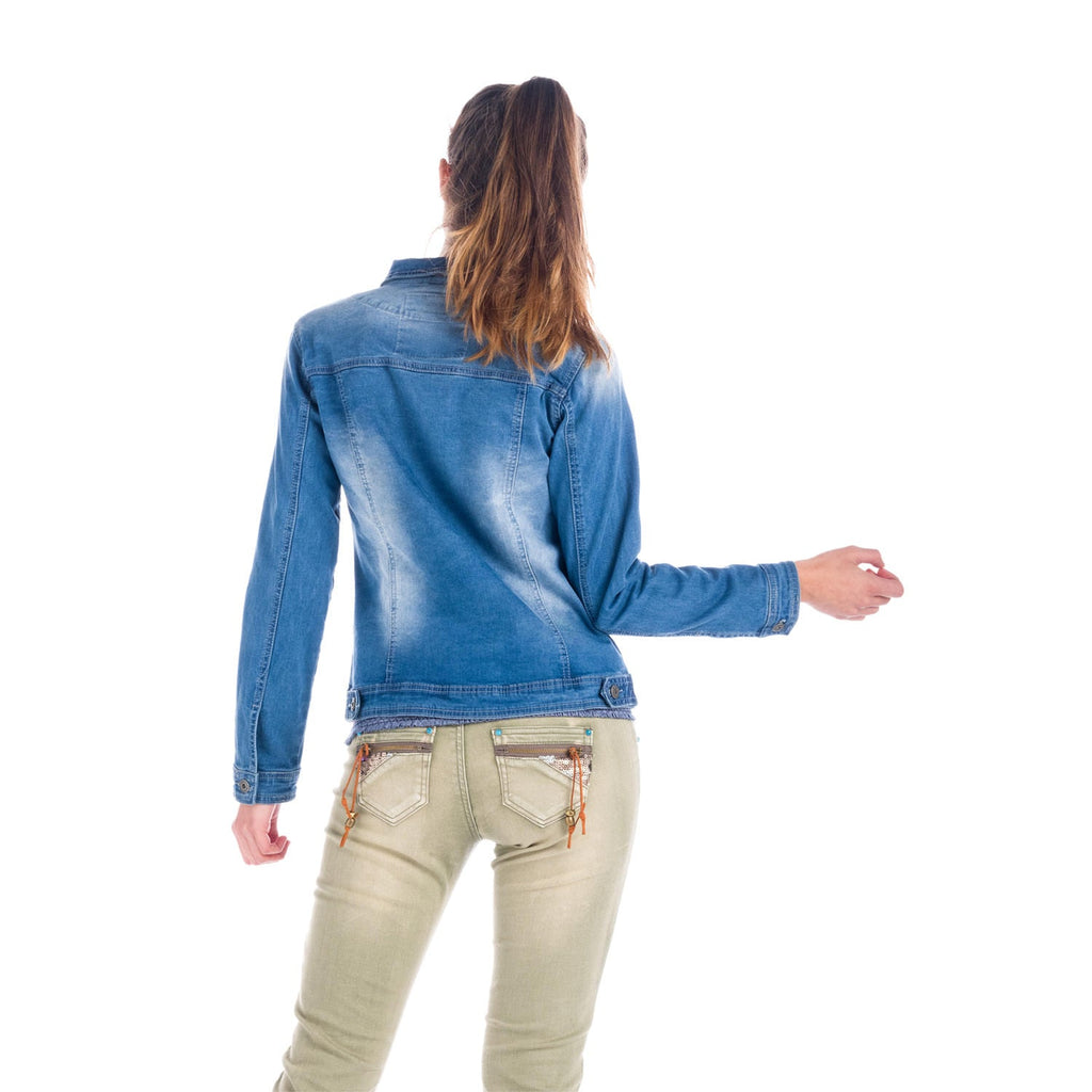 Cazadora Vaquera Mujer con Apliques Florales de Cristal – Koroshi Azul Medio
