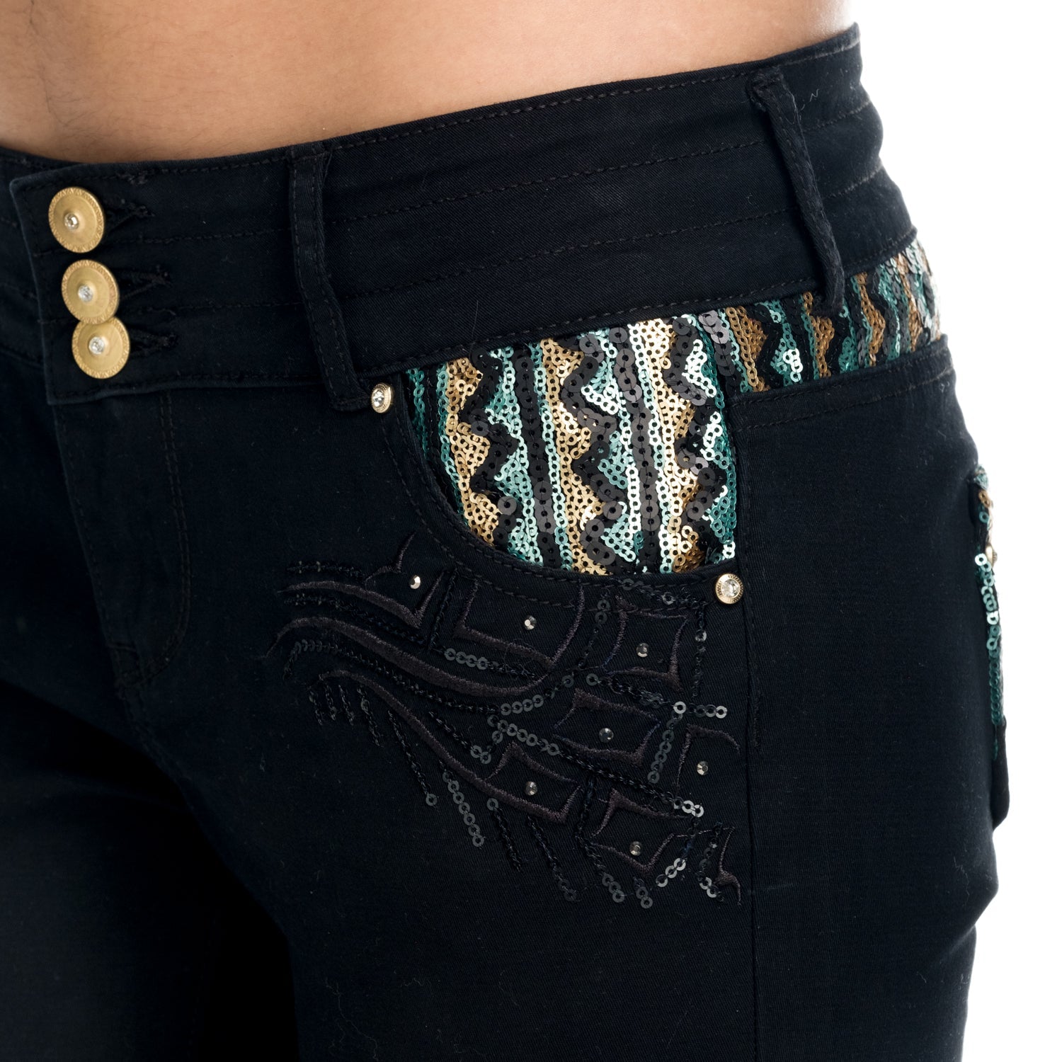 Pantalón Pirata Mujer con Pedrería Negro – Koroshi