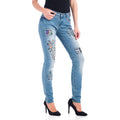 Pantalón Denim Pitillo Mujer con Flores Bordadas y Lentejuelas – Koroshi Azul Medio