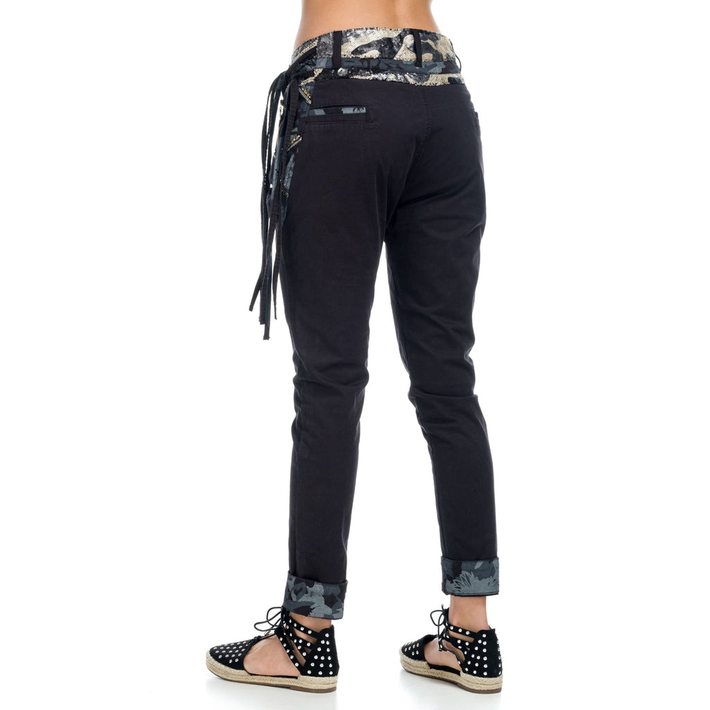 Pantalón Semibaggy Mujer Cintura Estampada con Lentejuelas – Koroshi Negro