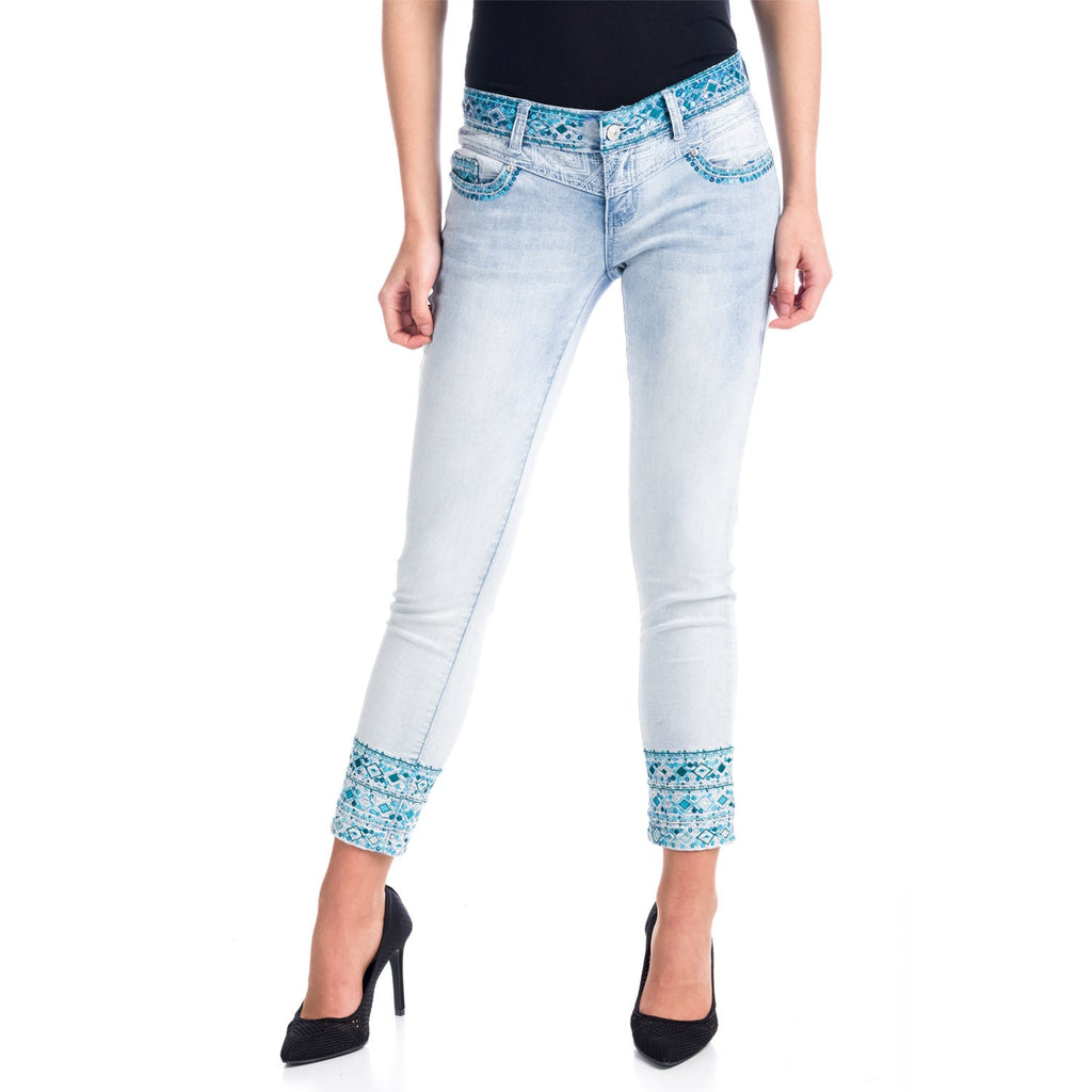 Pantalón Vaquero Pitillo Bordado Mujer – Koroshi Bleach
