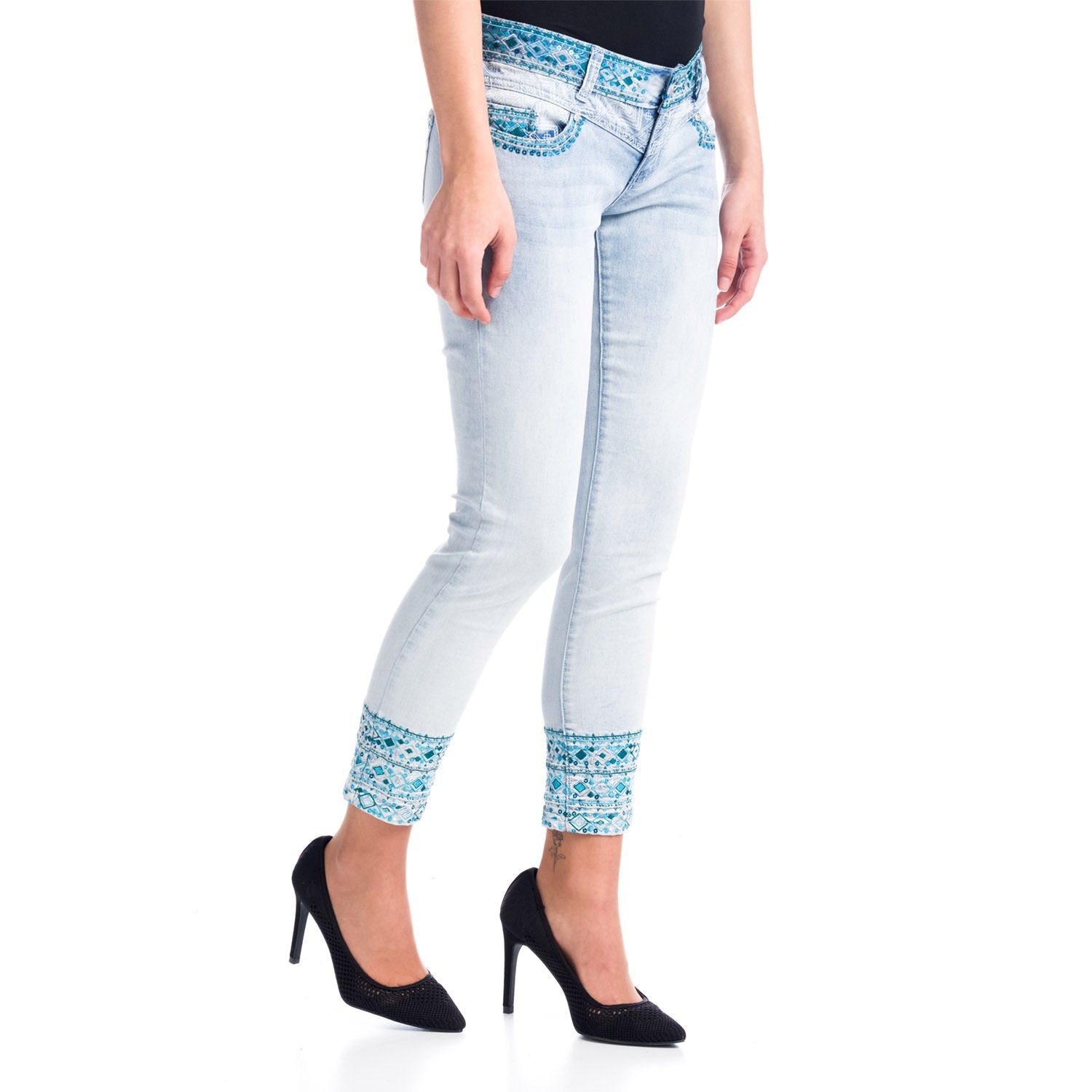 Pantalón Vaquero Pitillo Bordado Mujer – Koroshi Bleach