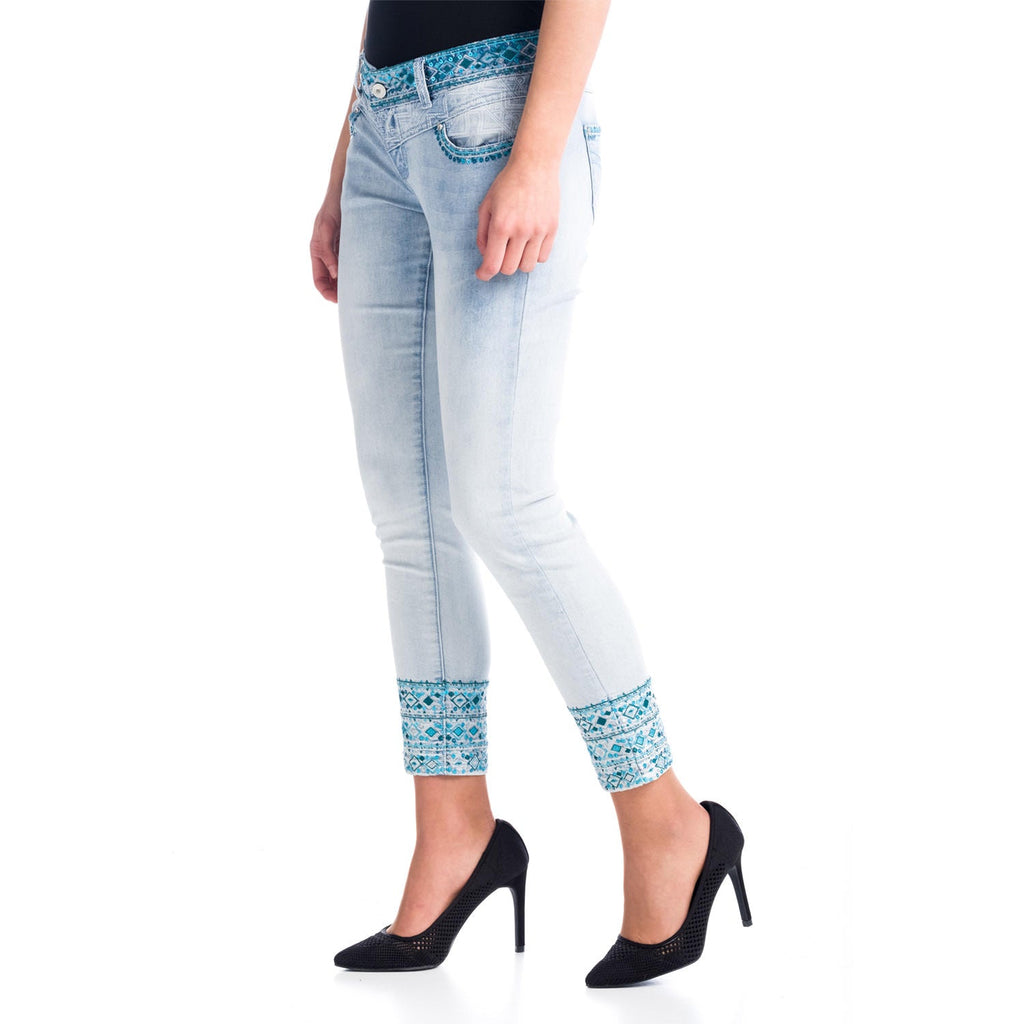 Pantalón Vaquero Pitillo Bordado Mujer – Koroshi Bleach
