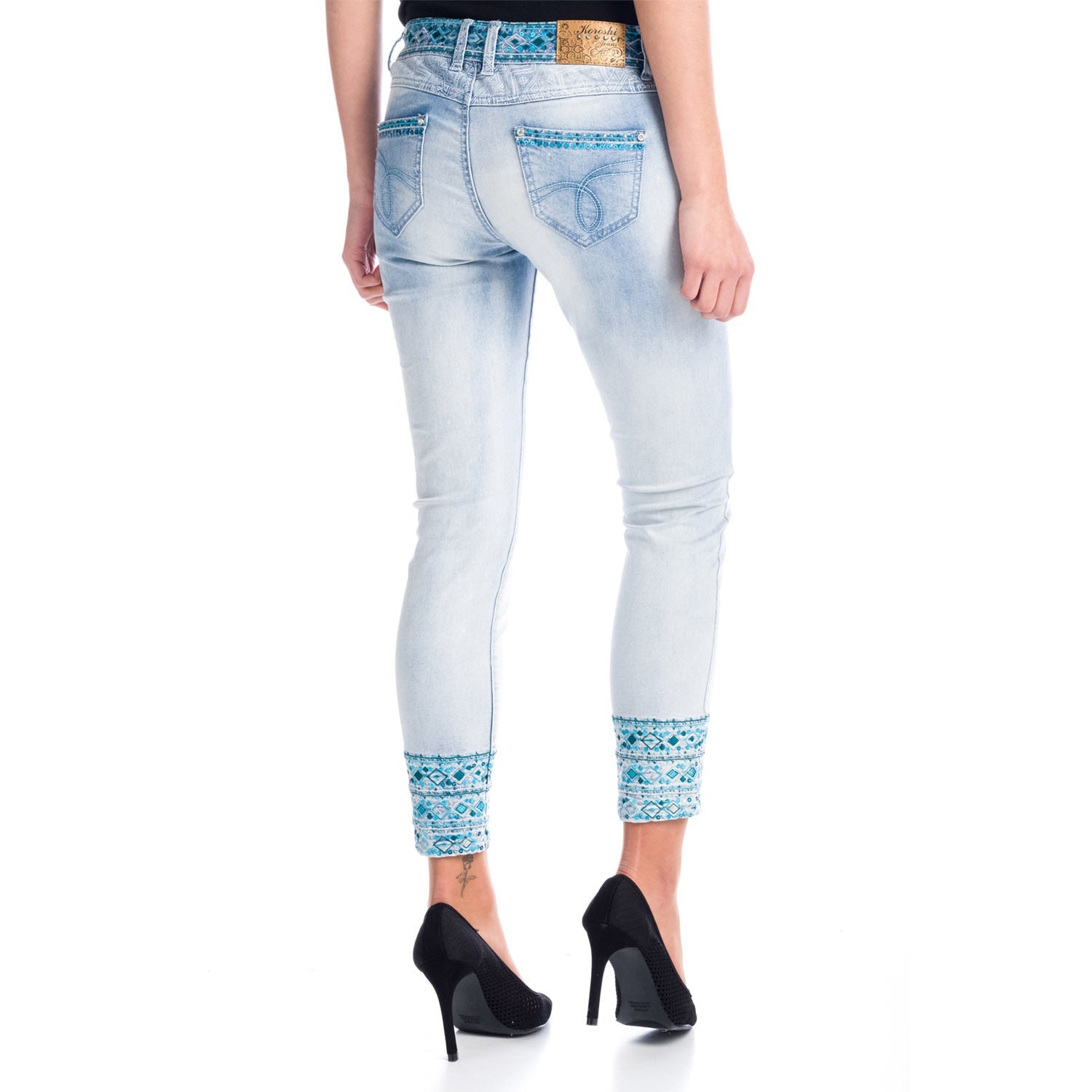Pantalón Vaquero Pitillo Bordado Mujer – Koroshi Bleach