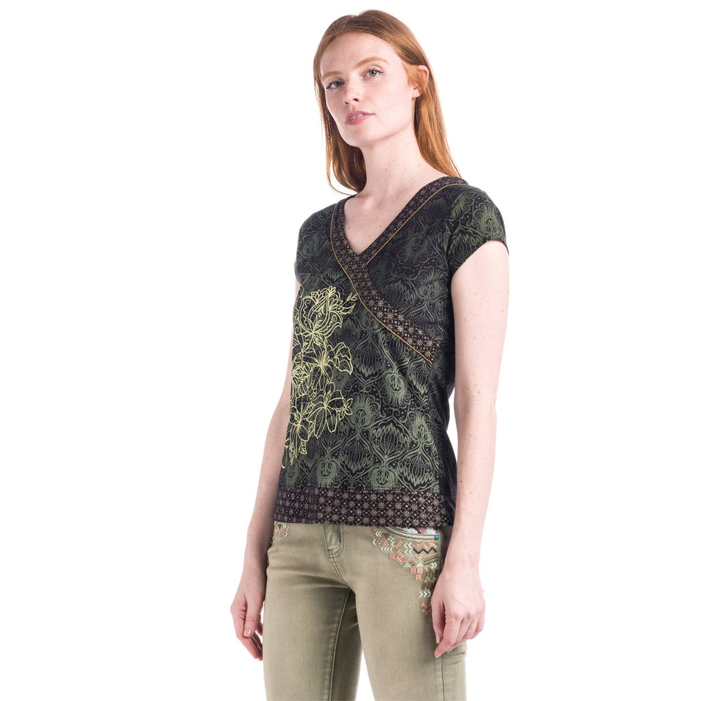 Top Estampado Manga Corta Cuello Pico Mujer – Koroshi 1812TP01