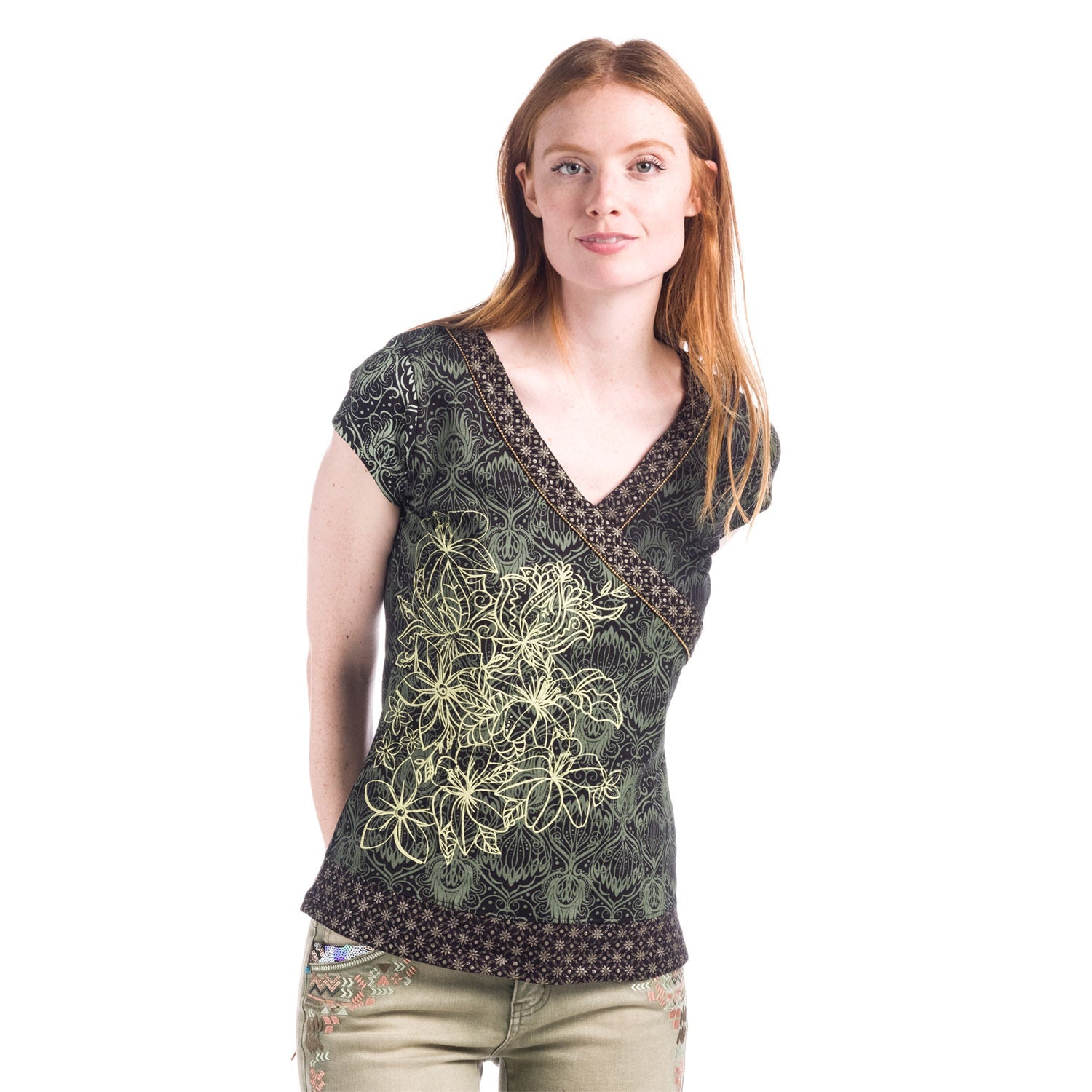 Top Estampado Manga Corta Cuello Pico Mujer – Koroshi 1812TP01