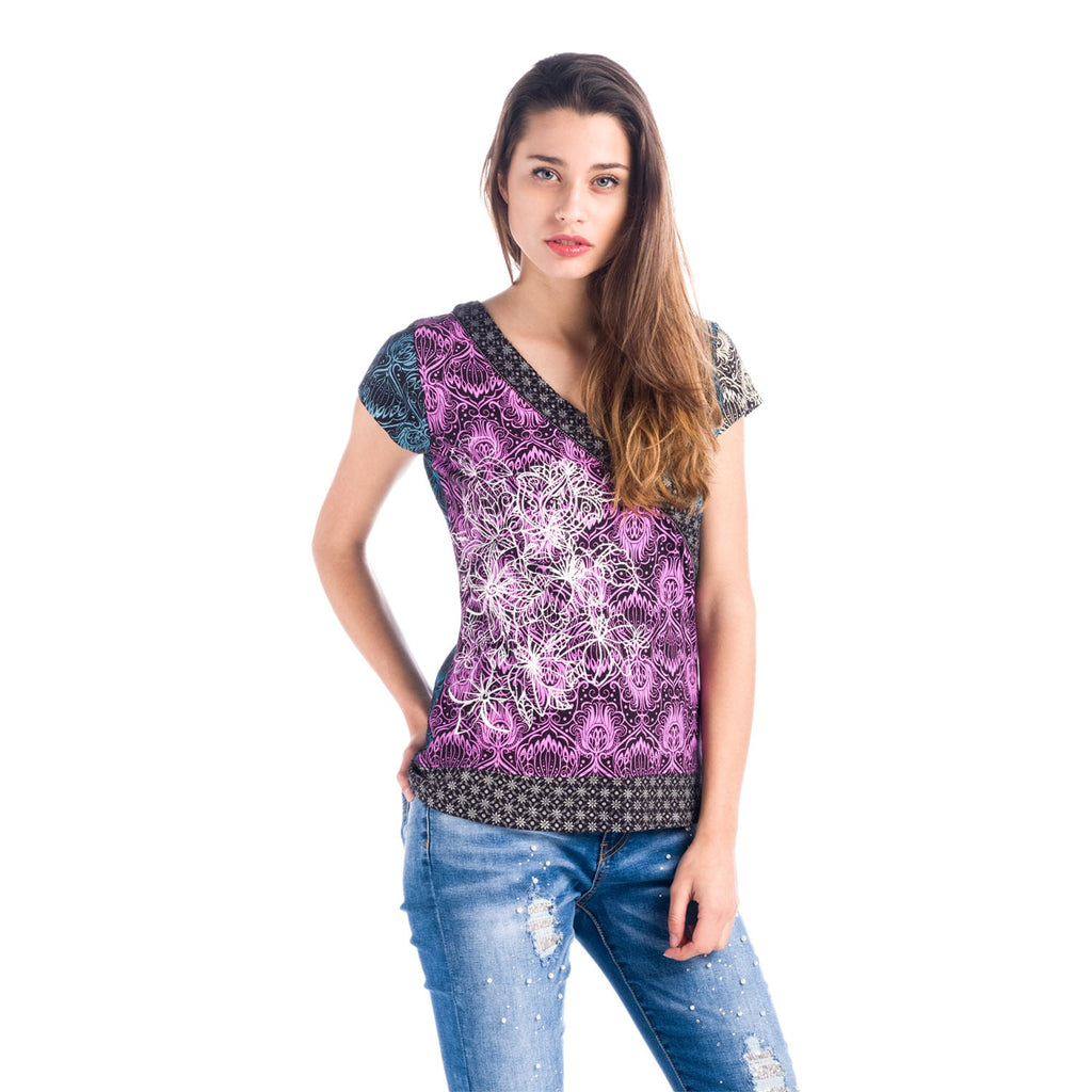 Top Estampado Manga Corta Cuello Pico Mujer – Koroshi 1812TP01