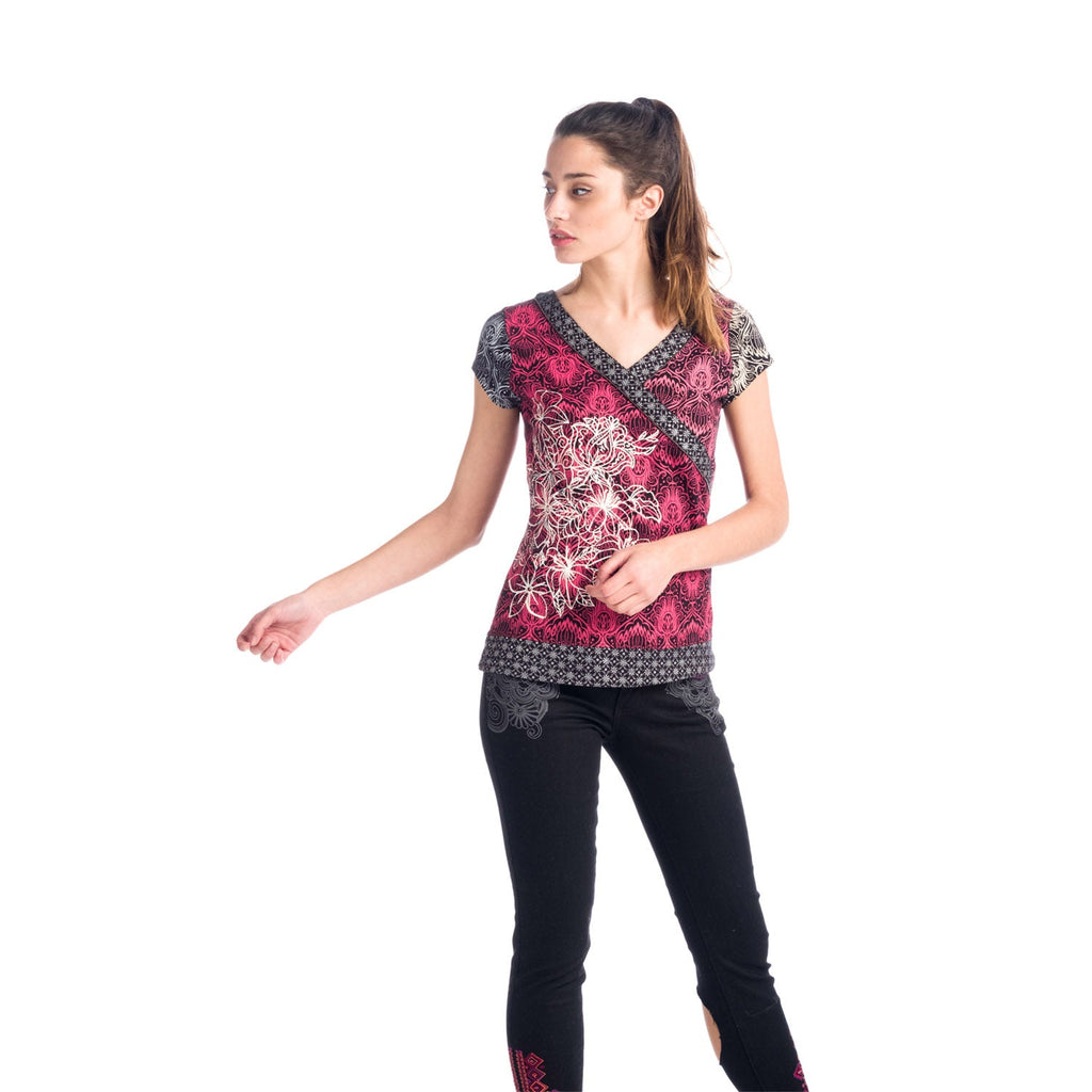 Top Estampado Manga Corta Cuello Pico Mujer – Koroshi 1812TP01