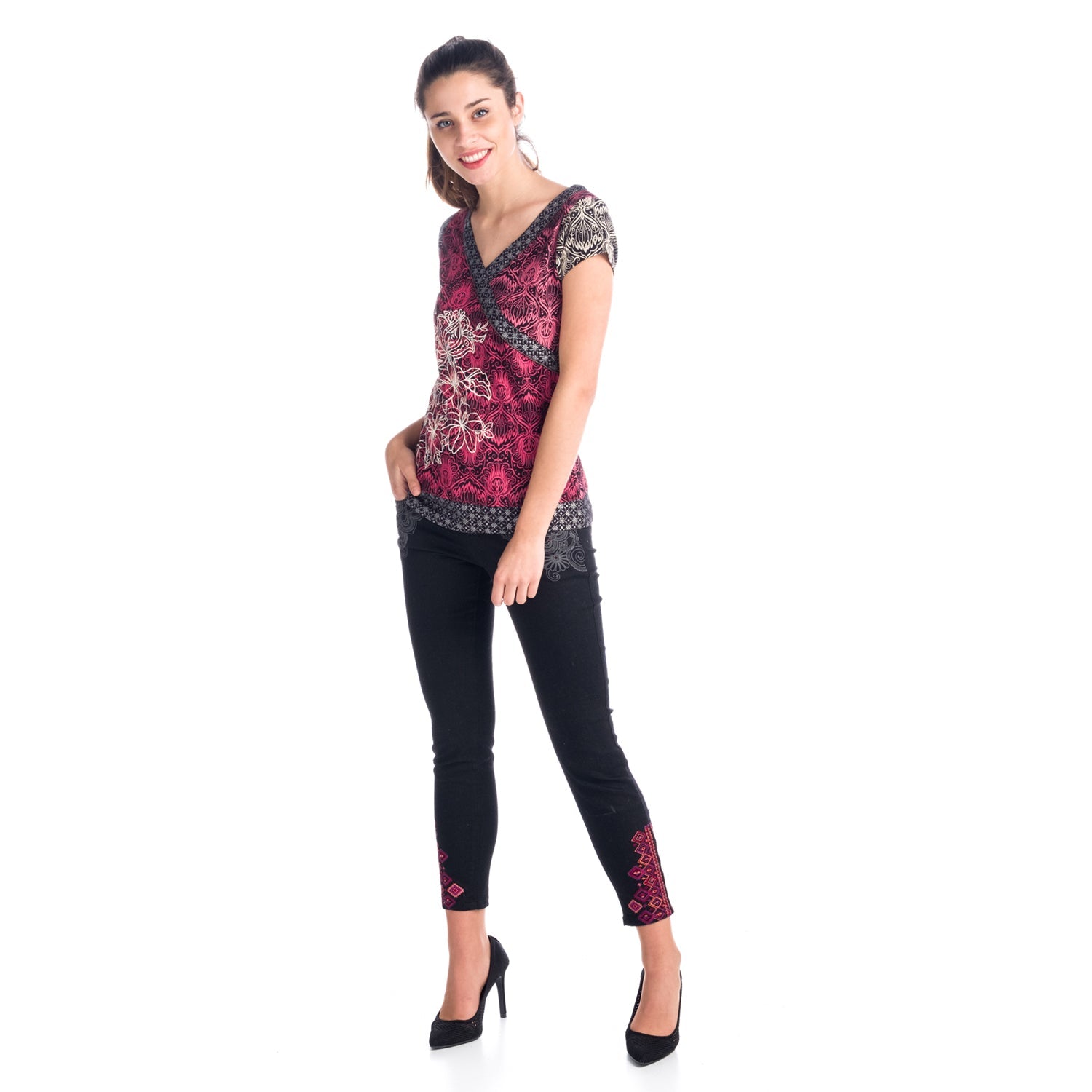 Top Estampado Manga Corta Cuello Pico Mujer – Koroshi 1812TP01