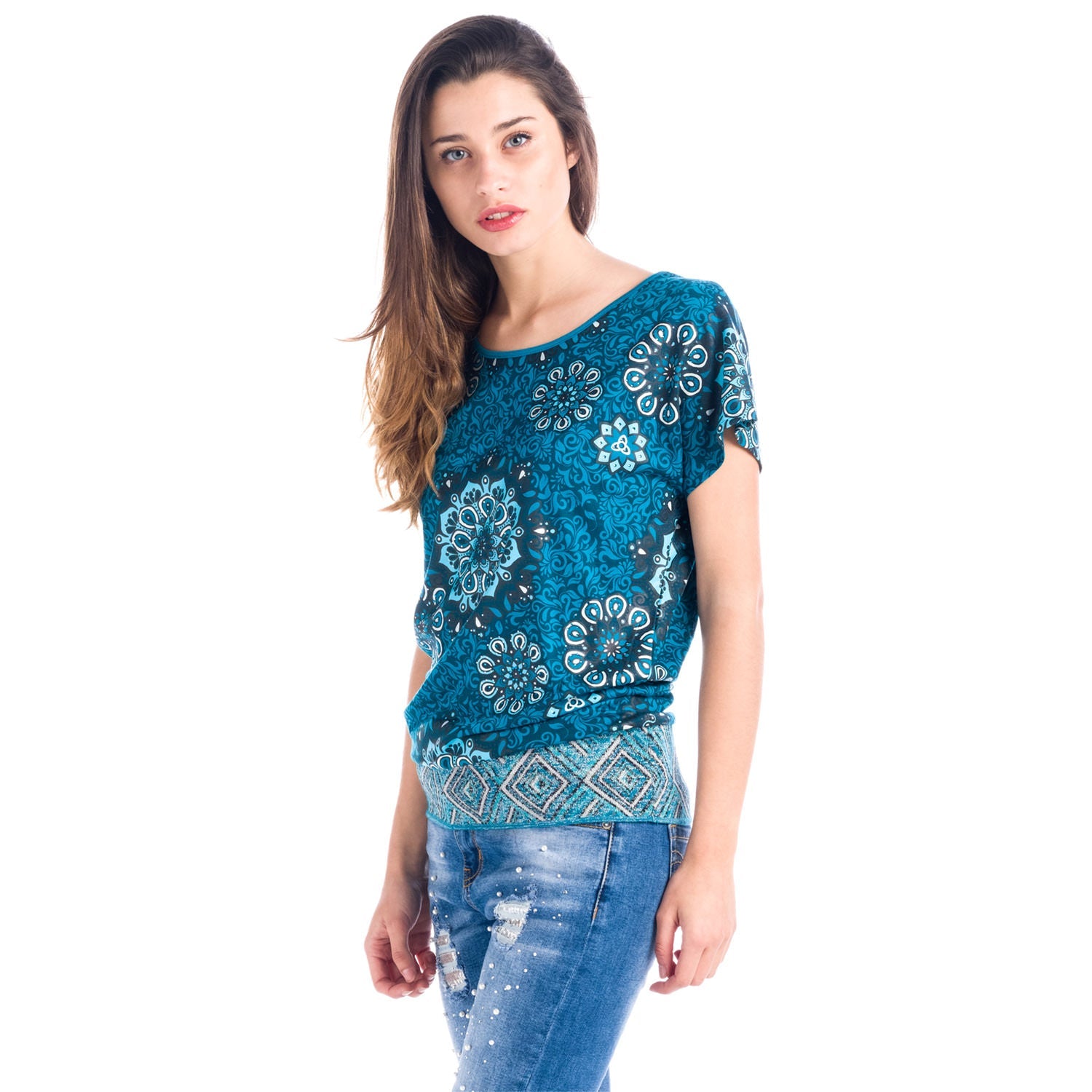 Top Estampado Oversize Cuello Redondo Mujer – Koroshi 1812TP09