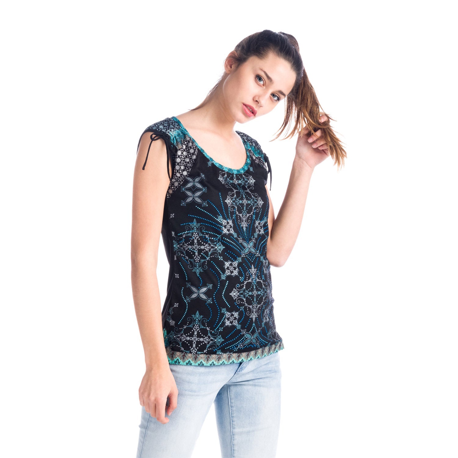 Top Estampado Sin Mangas Mujer con Lazos – Koroshi 1812TP12