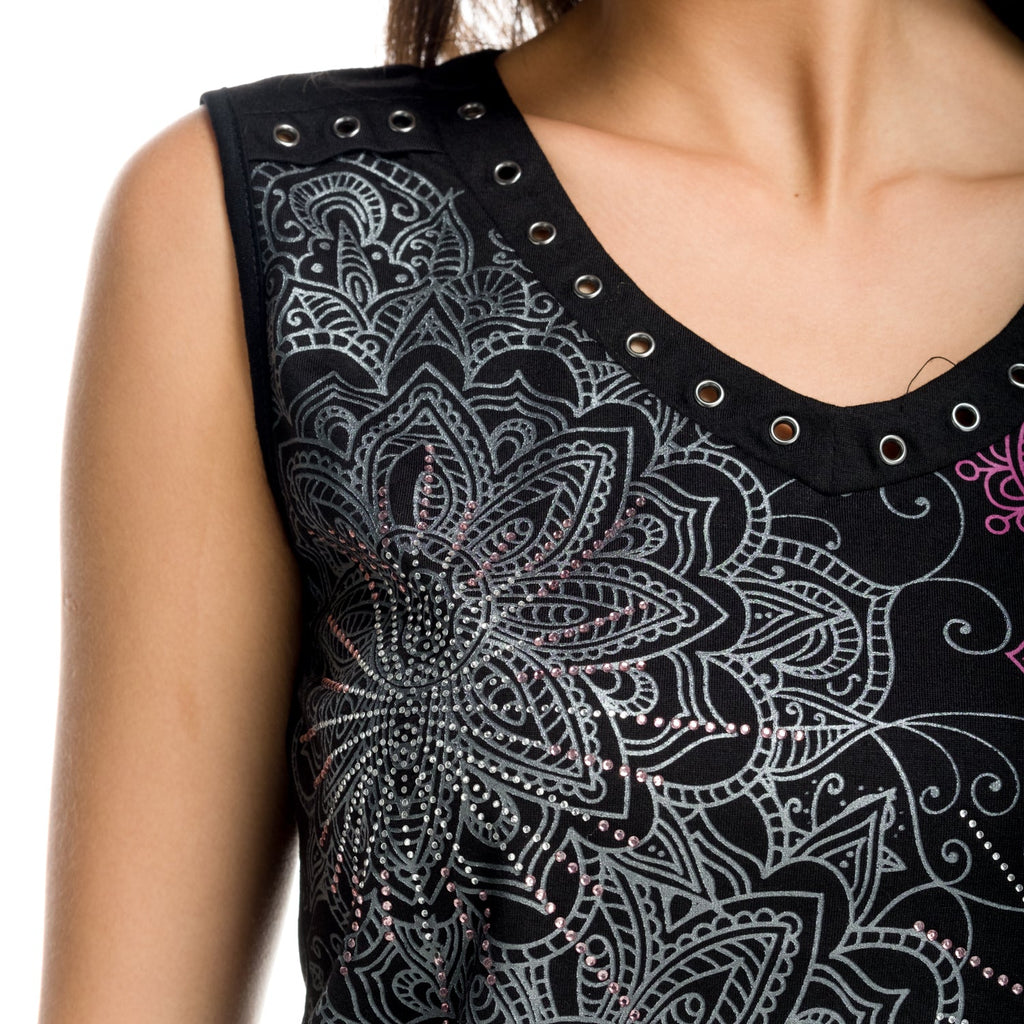 Top Estampado Brillos Sin Mangas Mujer – Koroshi Negro