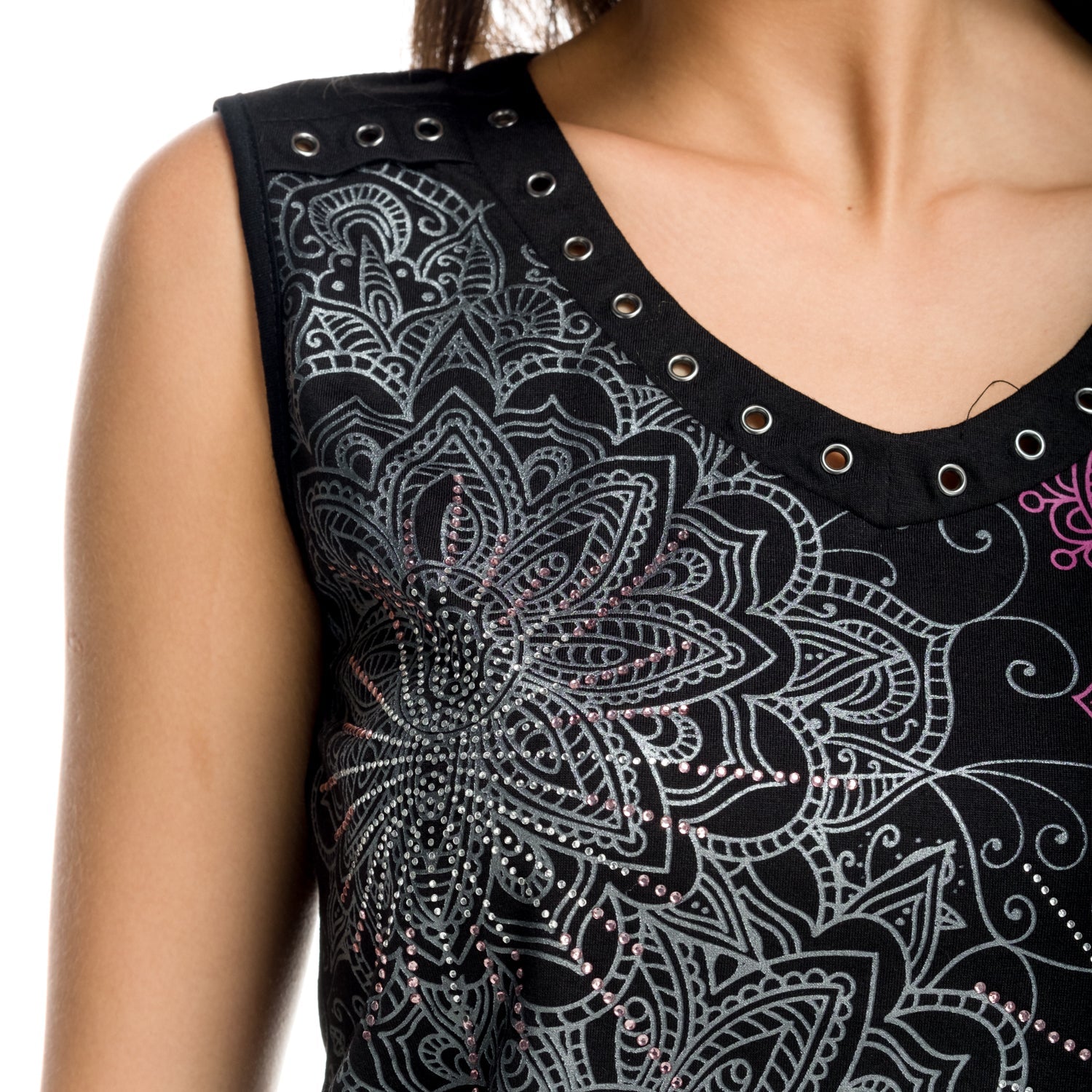 Top Estampado Brillos Sin Mangas Mujer – Koroshi Negro