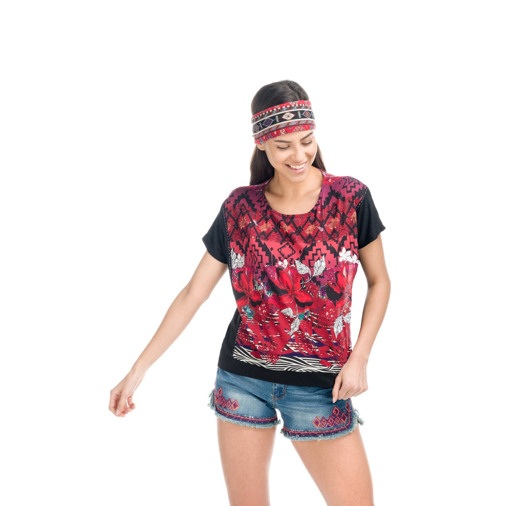Top Manga Corta Oversize Mujer Estampado Étnico – Koroshi 1812TP20
