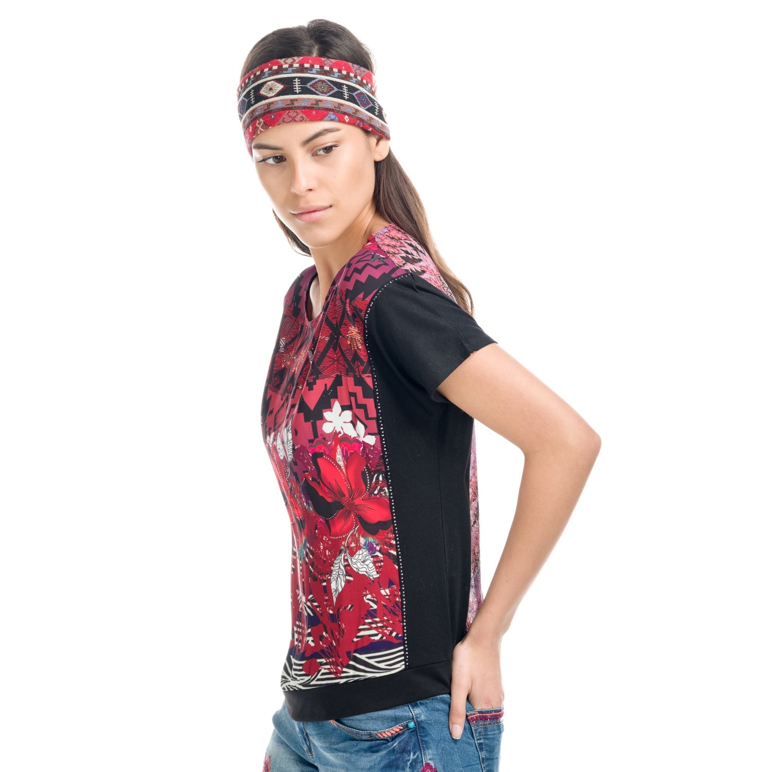 Top Manga Corta Oversize Mujer Estampado Étnico – Koroshi 1812TP20