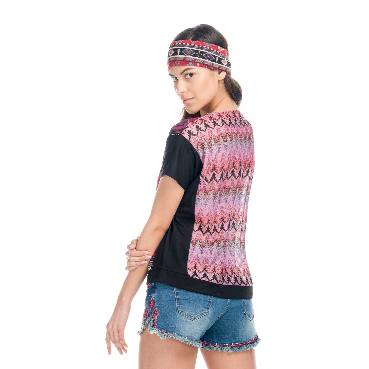 Top Manga Corta Oversize Mujer Estampado Étnico – Koroshi 1812TP20