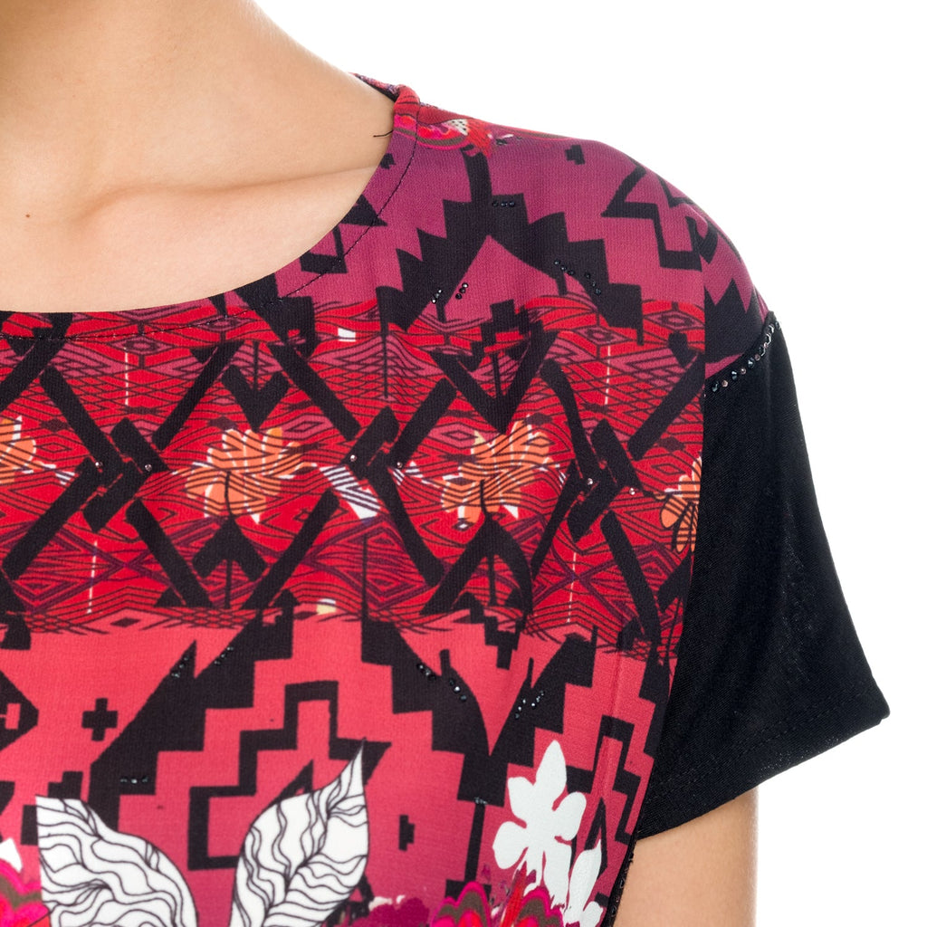 Top Manga Corta Oversize Mujer Estampado Étnico – Koroshi 1812TP20