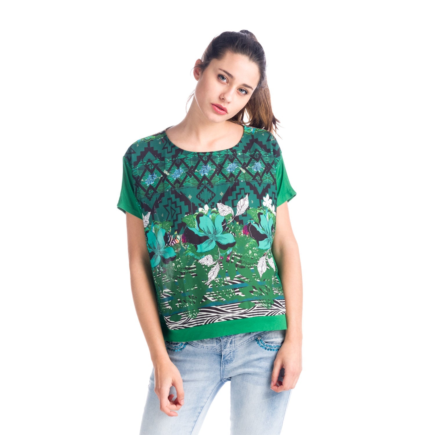 Top Manga Corta Oversize Mujer Estampado Étnico – Koroshi 1812TP20