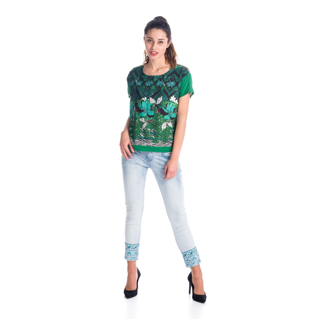 Top Manga Corta Oversize Mujer Estampado Étnico – Koroshi 1812TP20