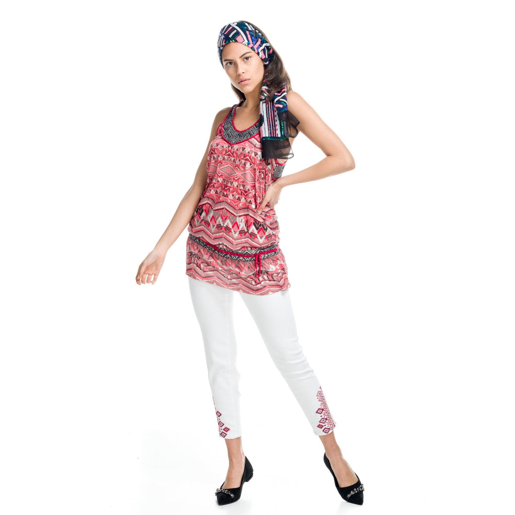 Top Tirantes Mujer Estampado Étnico Corte Cadera – Koroshi 1812TP60