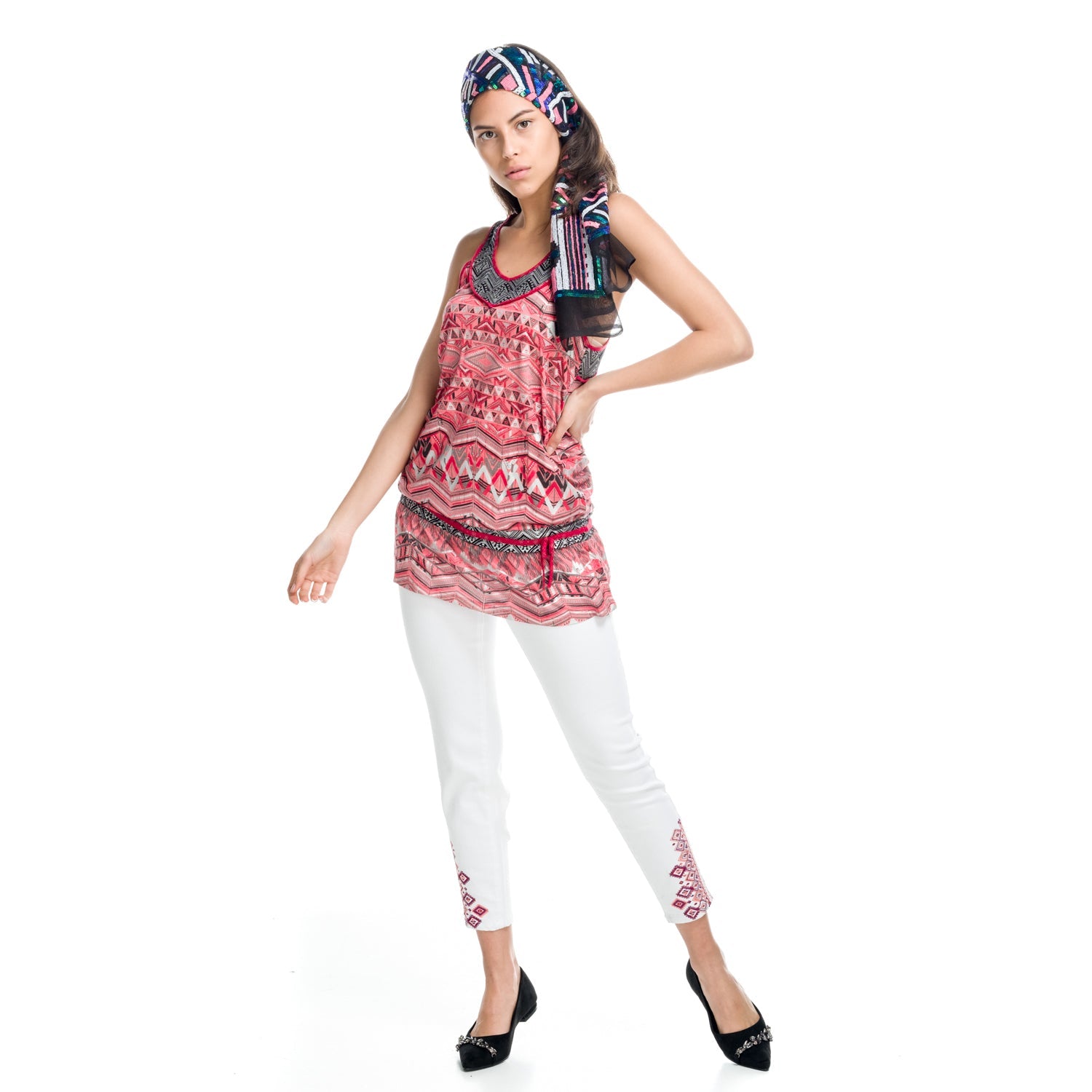 Top Tirantes Mujer Estampado Étnico Corte Cadera – Koroshi 1812TP60