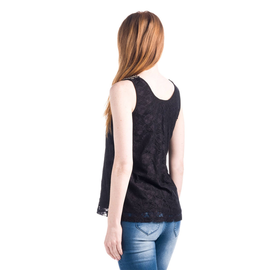 Top de Encaje Mujer Sin Mangas con Abalorios – Koroshi Negro