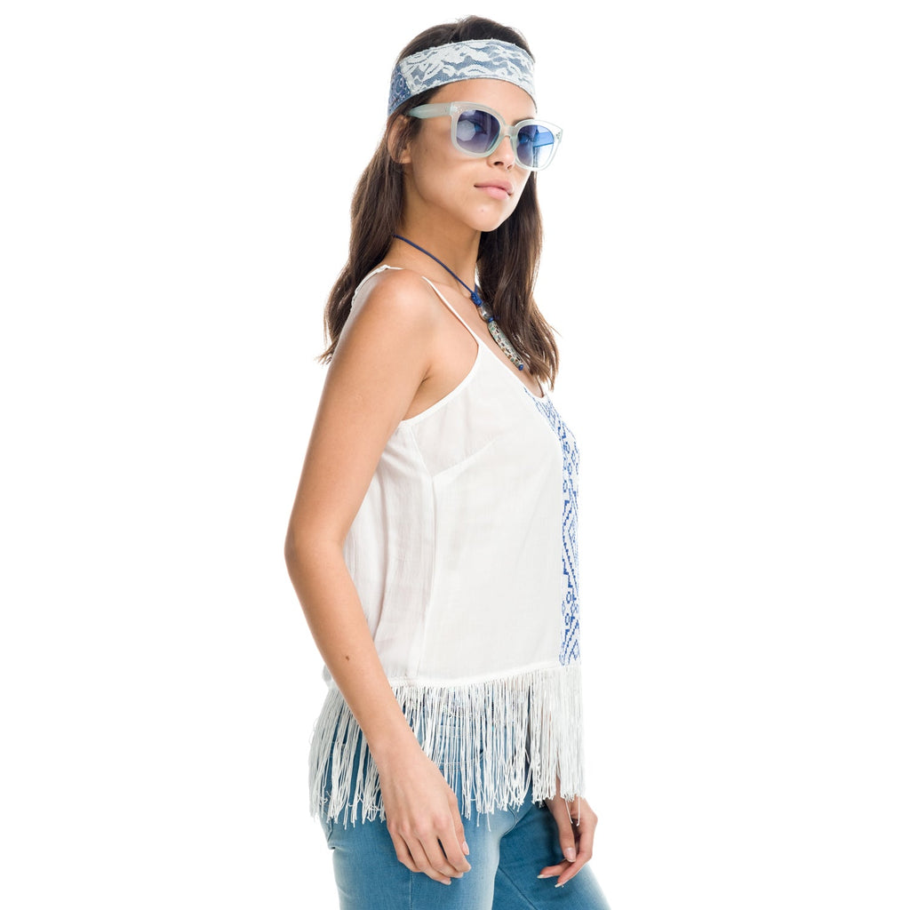 Top de Tirantes Mujer con Bordado Étnico y Flecos – Koroshi 1812TP96