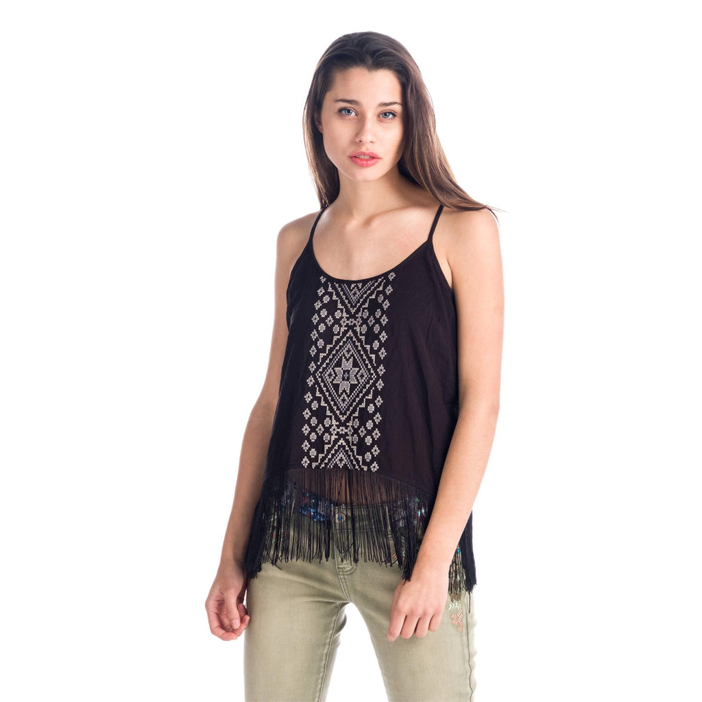 Top de Tirantes Mujer con Bordado Étnico y Flecos – Koroshi 1812TP96