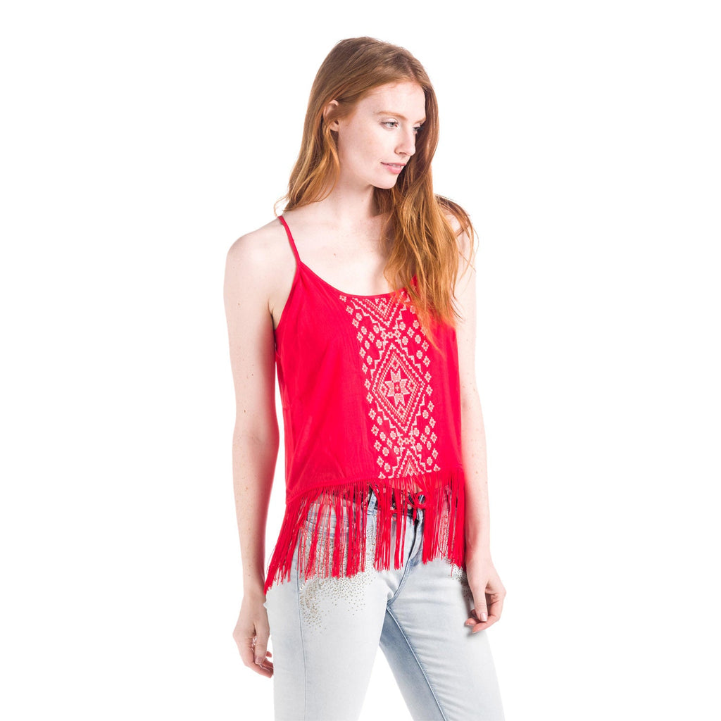 Top de Tirantes Mujer con Bordado Étnico y Flecos – Koroshi 1812TP96