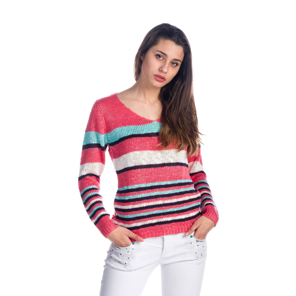 Jersey Tricot Mujer de Rayas Multicolor con Espalda Calada – Koroshi Coral