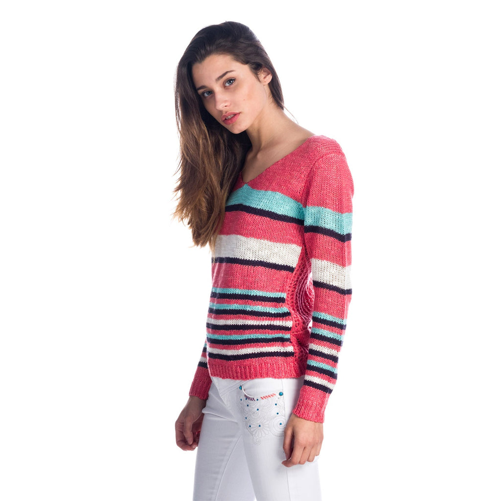 Jersey Tricot Mujer de Rayas Multicolor con Espalda Calada – Koroshi Coral
