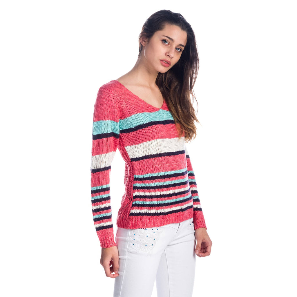 Jersey Tricot Mujer de Rayas Multicolor con Espalda Calada – Koroshi Coral