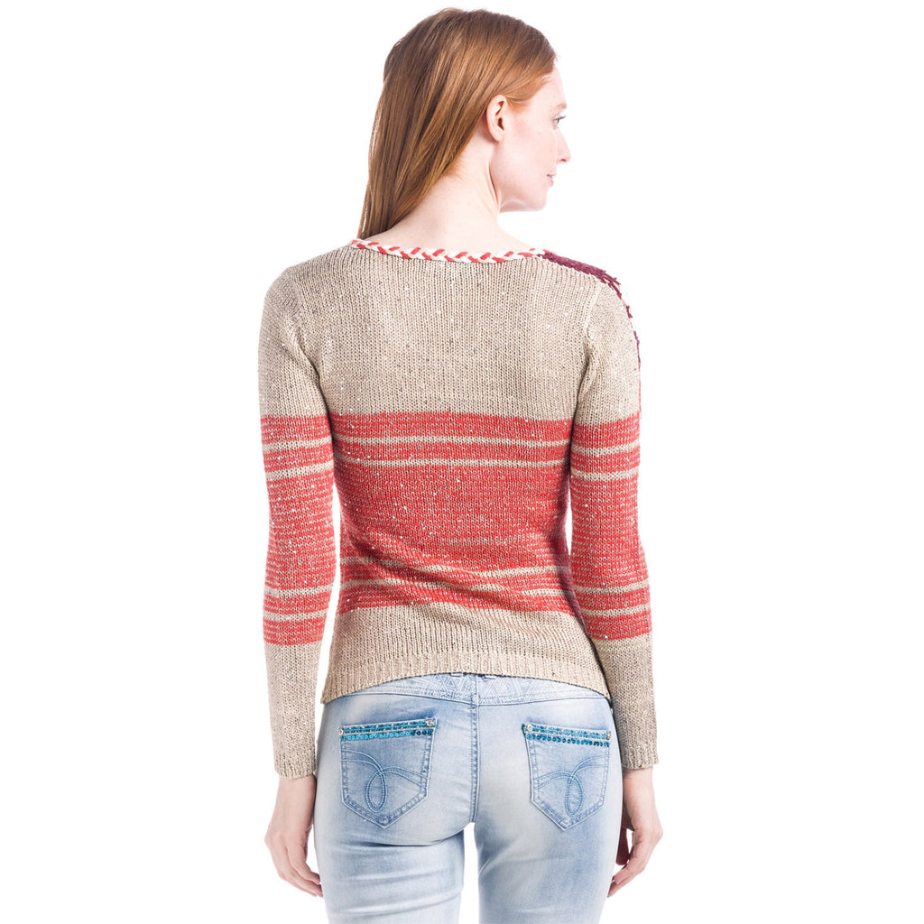 Jersey Tricot Fantasía Mujer con Crochet Floral y Lentejuelas – Koroshi Beige