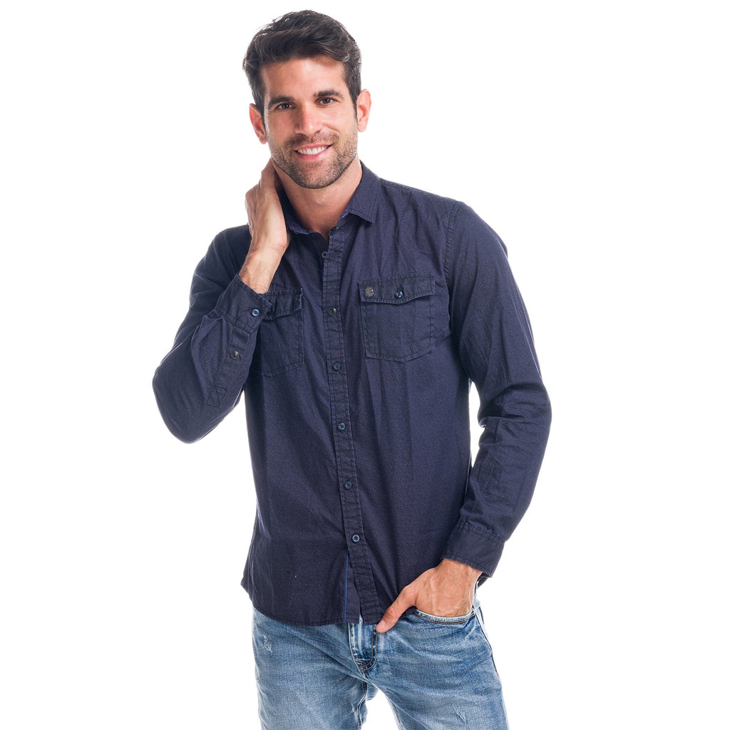 Camisa Manga Larga Hombre Algodón Efecto Lavado – Koroshi Navy