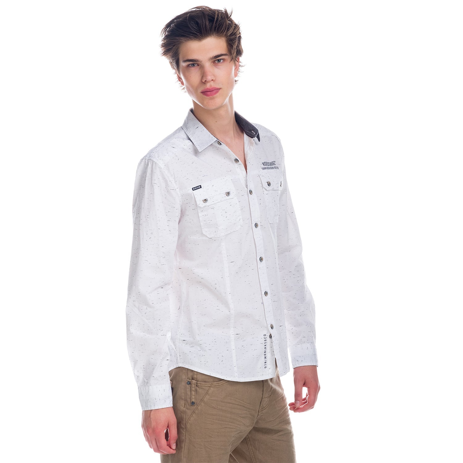 Camisa Manga Larga Hombre Algodón Jaspeado Bolsillos – Koroshi 1821CL31