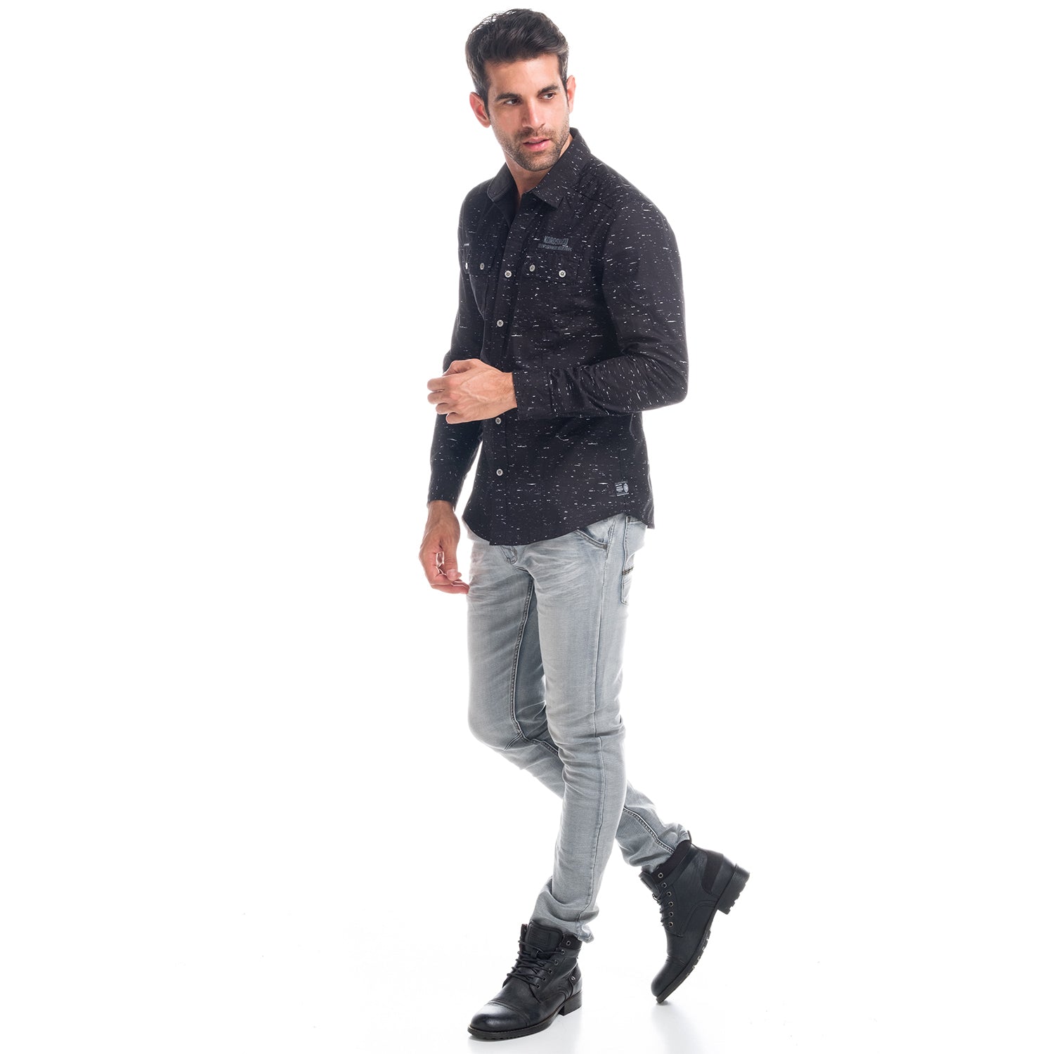 Camisa Manga Larga Hombre Algodón Jaspeado Bolsillos – Koroshi 1821CL31