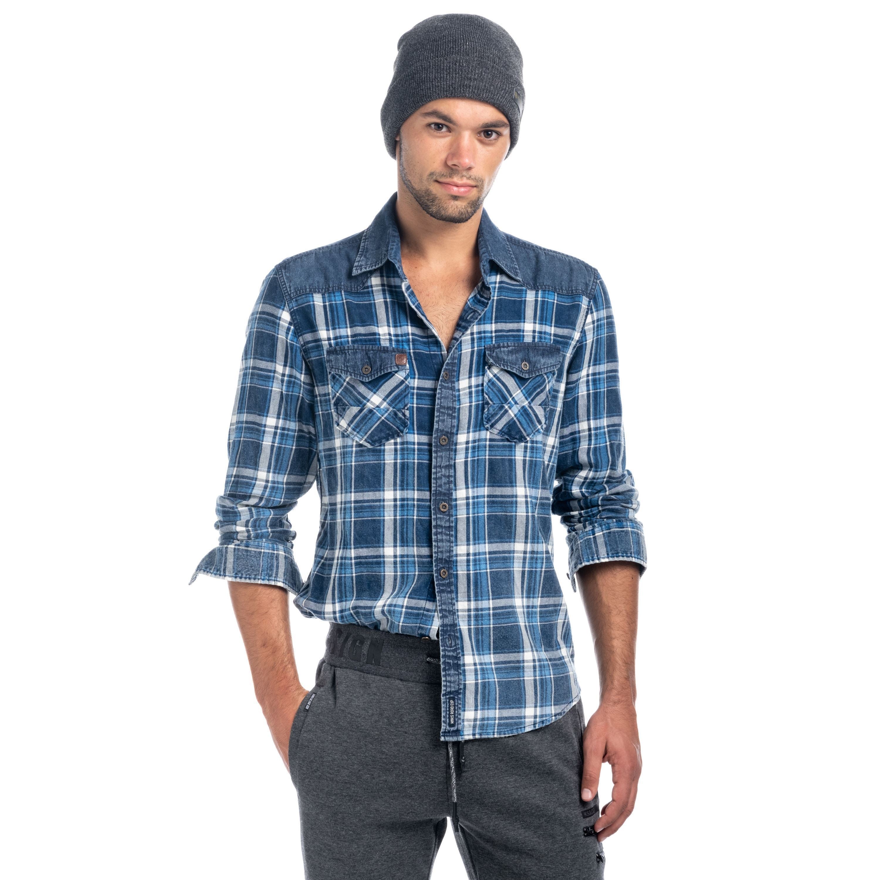 Camisa Cuadros Manga Larga Hombre Canesú Denim – Koroshi 1821CL52