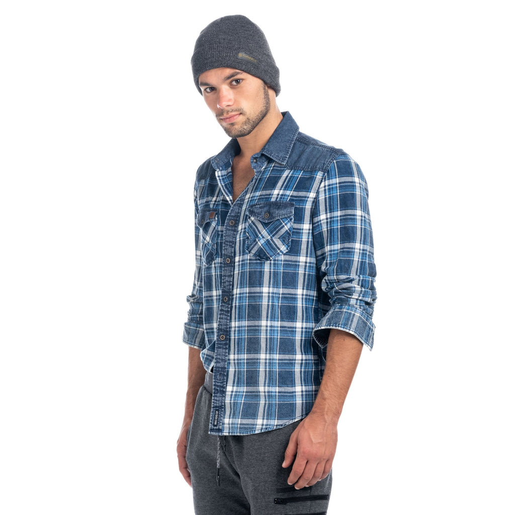 Camisa Cuadros Manga Larga Hombre Canesú Denim – Koroshi 1821CL52