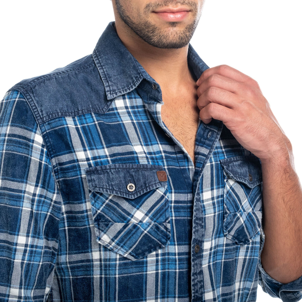 Camisa Cuadros Manga Larga Hombre Canesú Denim – Koroshi 1821CL52