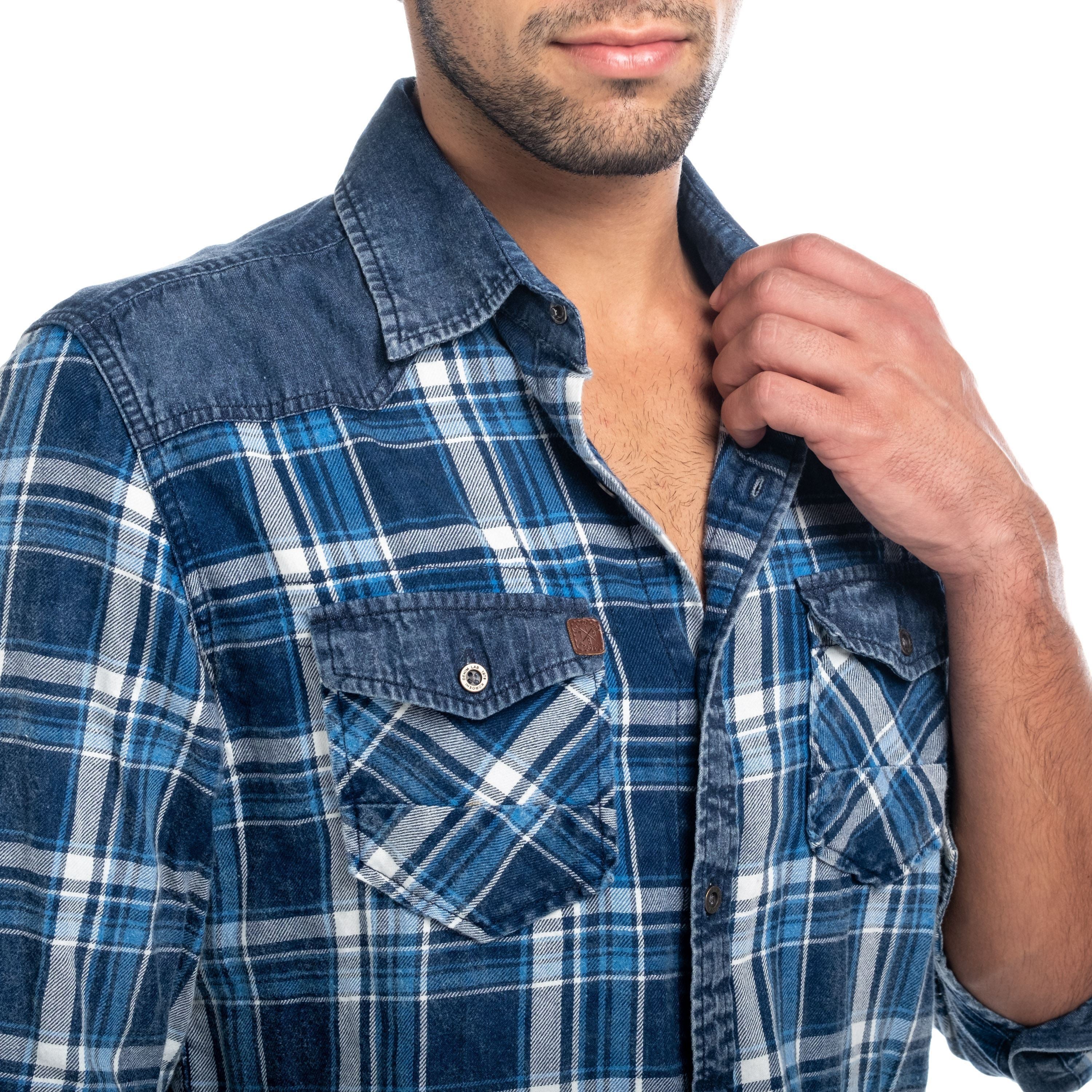 Camisa Cuadros Manga Larga Hombre Canesú Denim – Koroshi 1821CL52