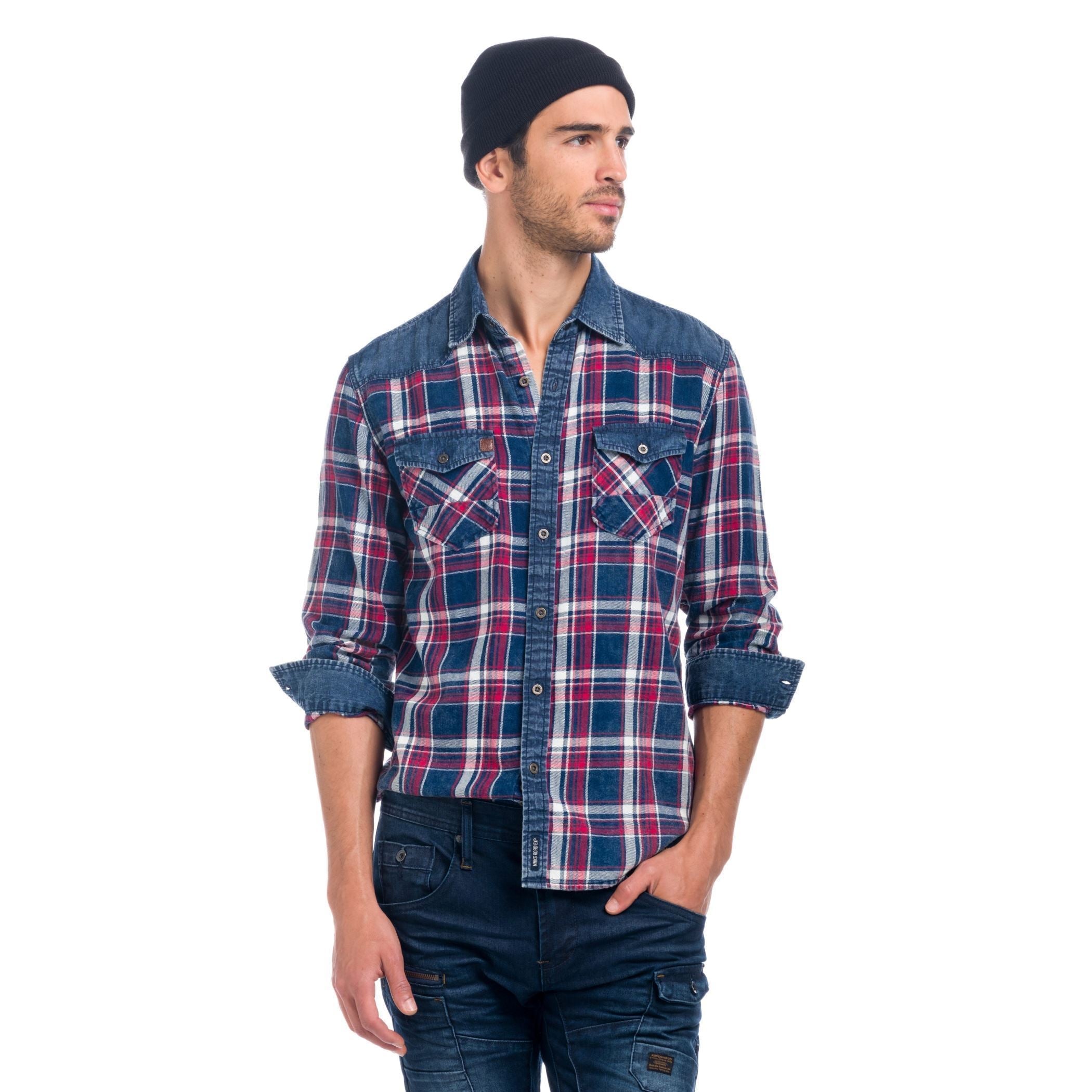 Camisa Cuadros Manga Larga Hombre Canesú Denim – Koroshi 1821CL52