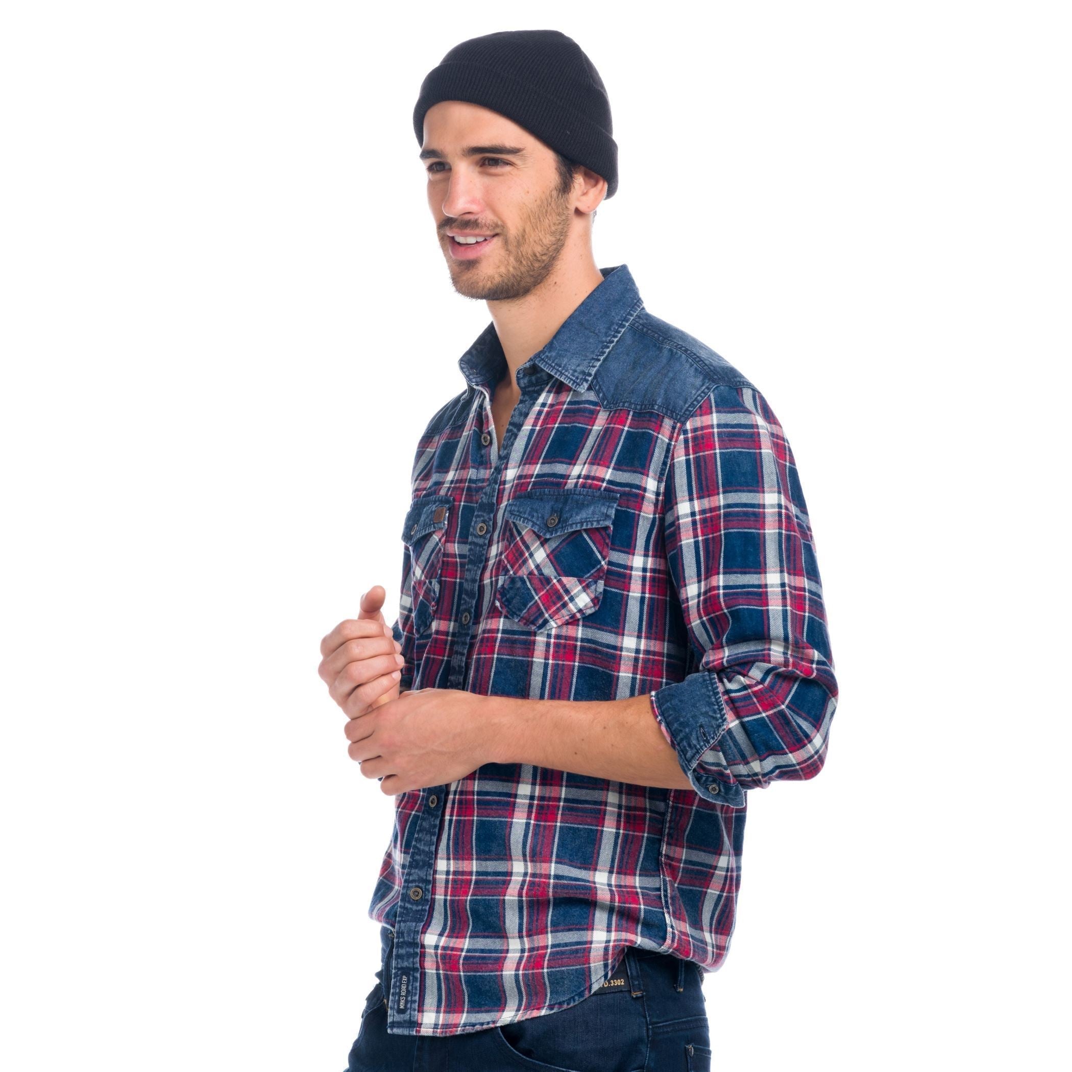 Camisa Cuadros Manga Larga Hombre Canesú Denim – Koroshi 1821CL52