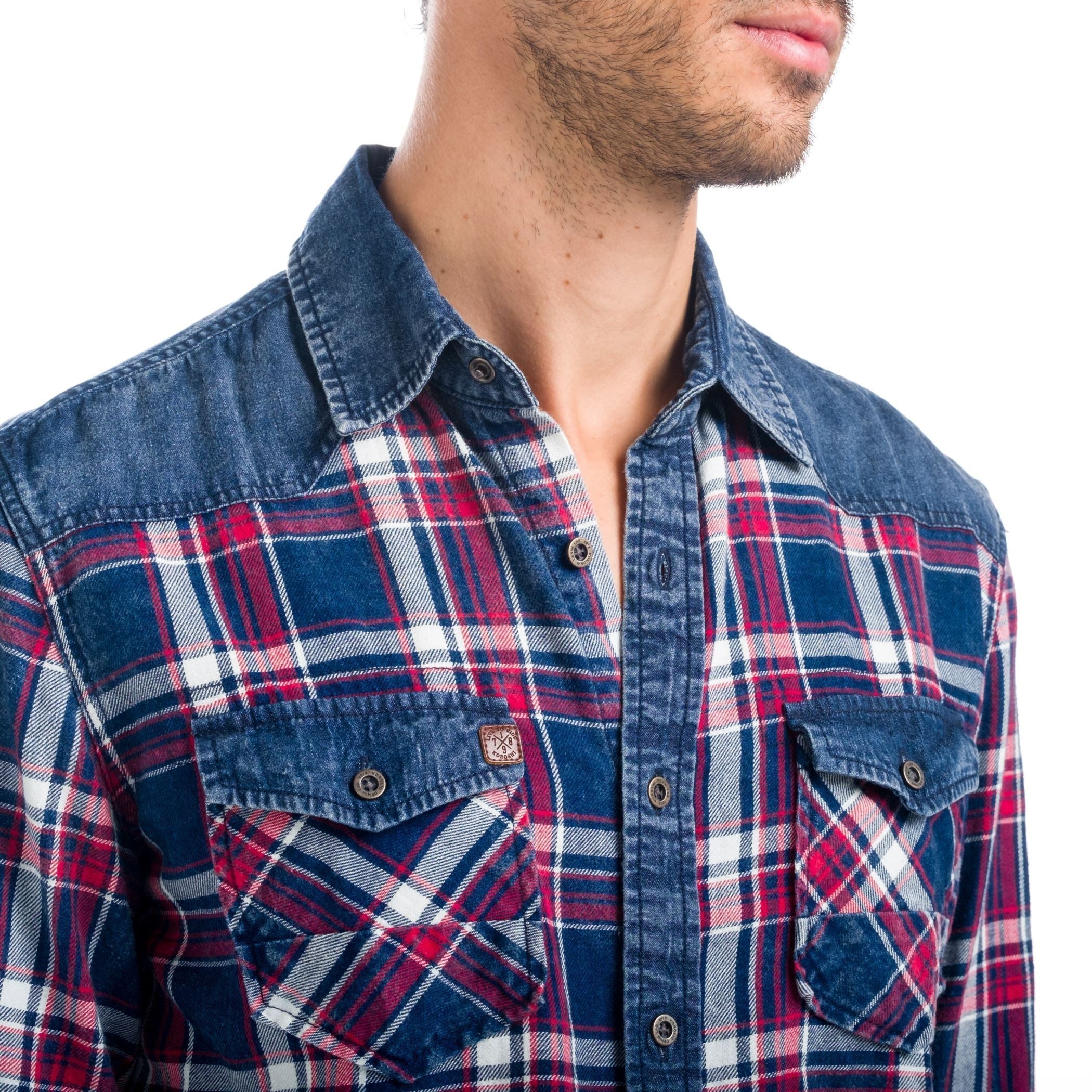 Camisa Cuadros Manga Larga Hombre Canesú Denim – Koroshi 1821CL52