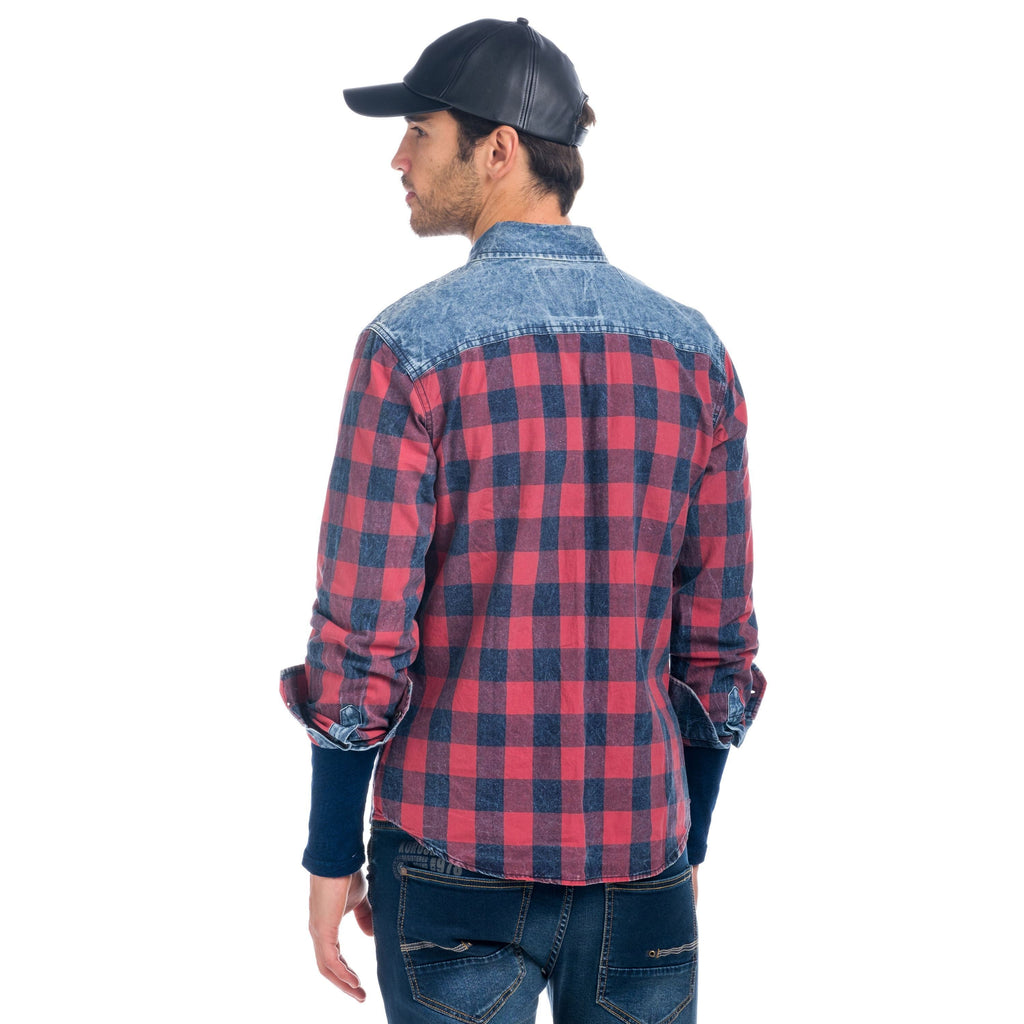 Camisa Hombre Manga Larga Cuadros Detalle Denim – Koroshi 1821CL53