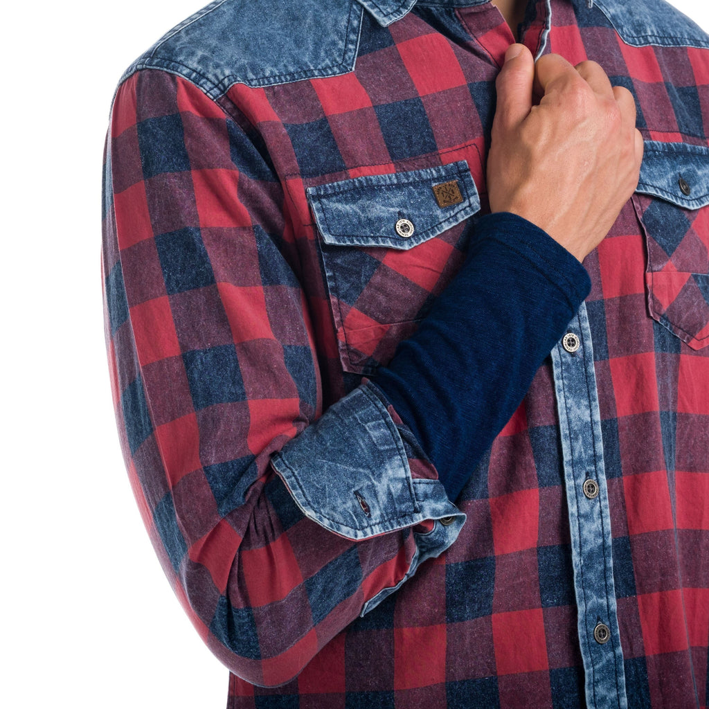 Camisa Hombre Manga Larga Cuadros Detalle Denim – Koroshi 1821CL53