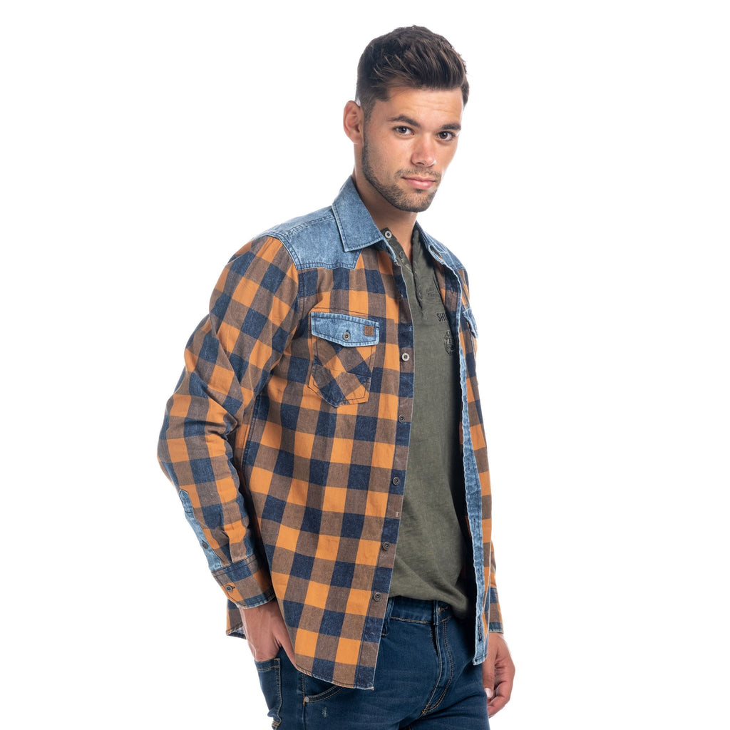 Camisa Hombre Manga Larga Cuadros Detalle Denim – Koroshi 1821CL53