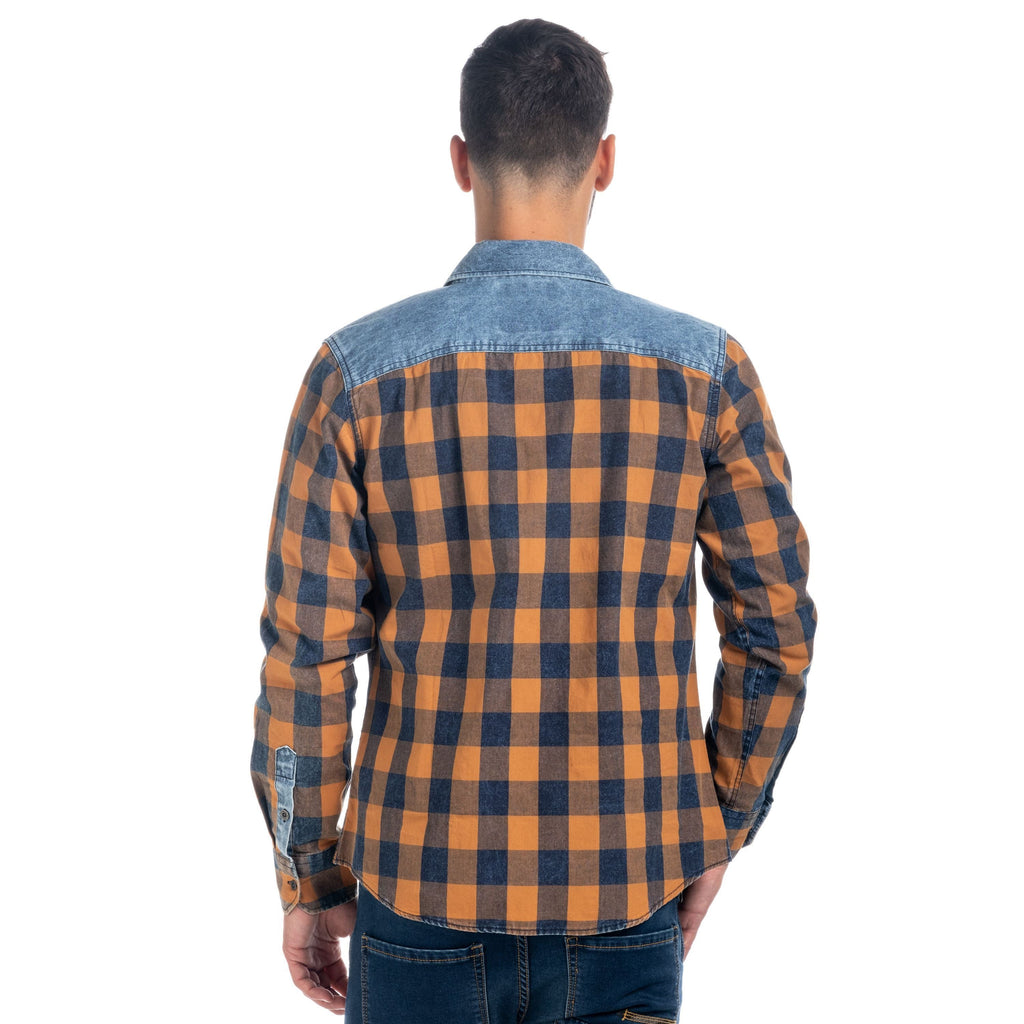 Camisa Hombre Manga Larga Cuadros Detalle Denim – Koroshi 1821CL53